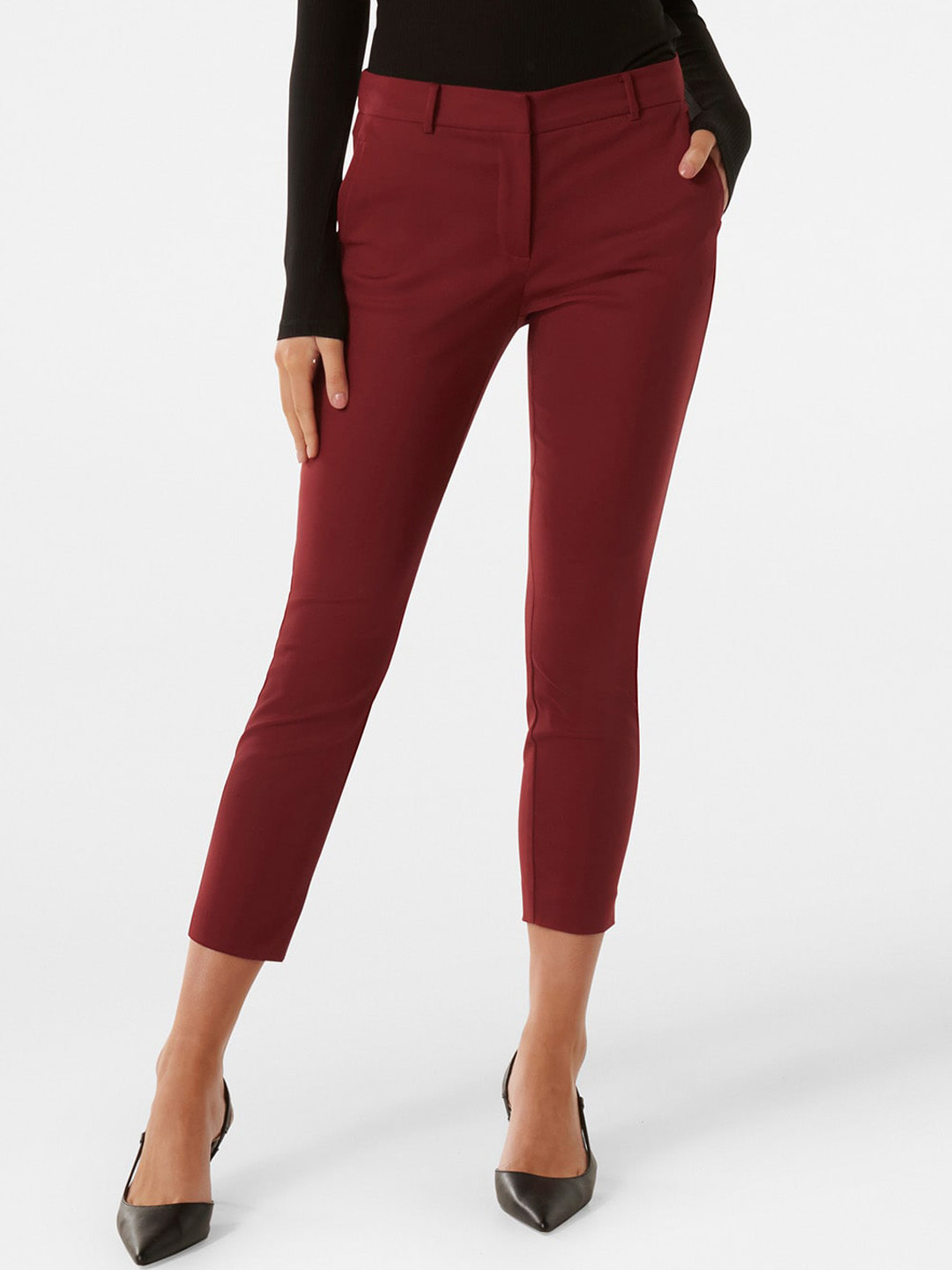 Forever New Women Mid Rise Plain Skinny Fit Formal Trousers