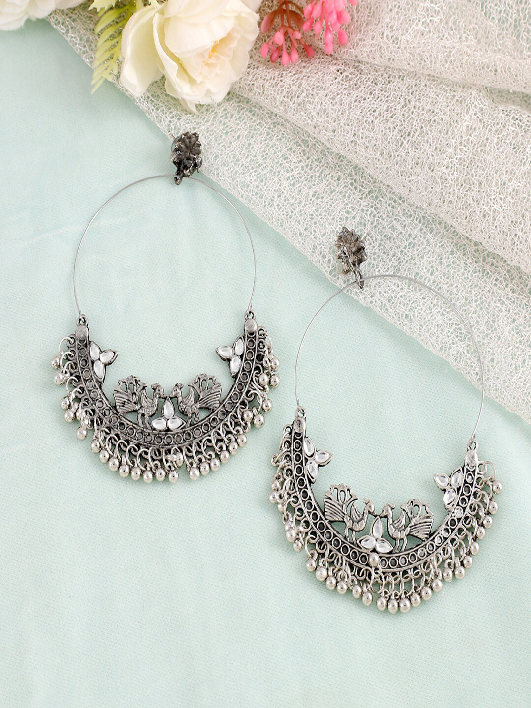 UNIVERSITY TRENDZ Silver-Plated Oxidized Classic Chandbalis