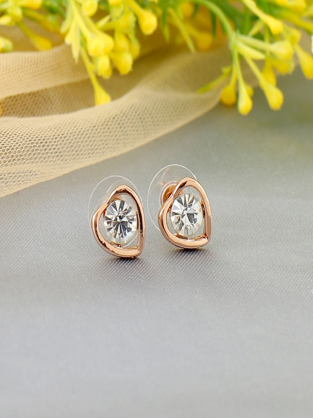 UNIVERSITY TRENDZ Gold Plated Heart Crystal Stud Earrings