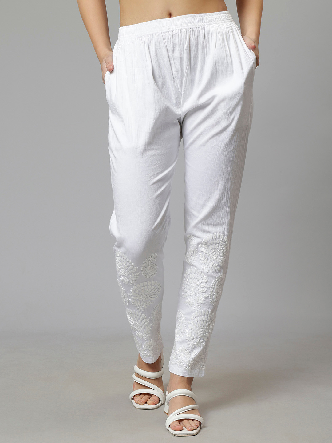 Seva Chikan Women Mid-Rise Ethnic Motifs Embroidered Ethnic Trousers