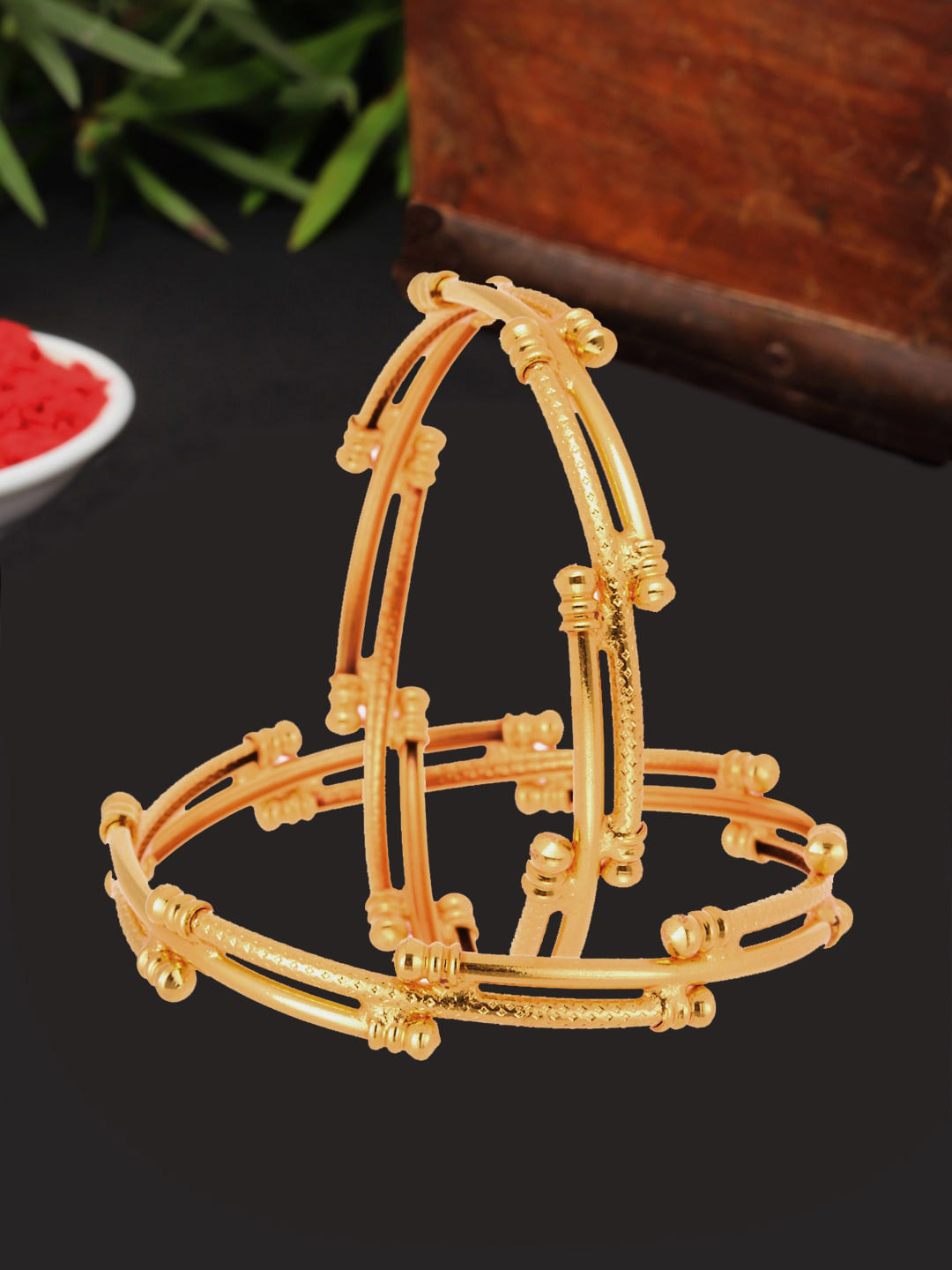 ZENEME Set Of 2gold Plated Geometric Bangle