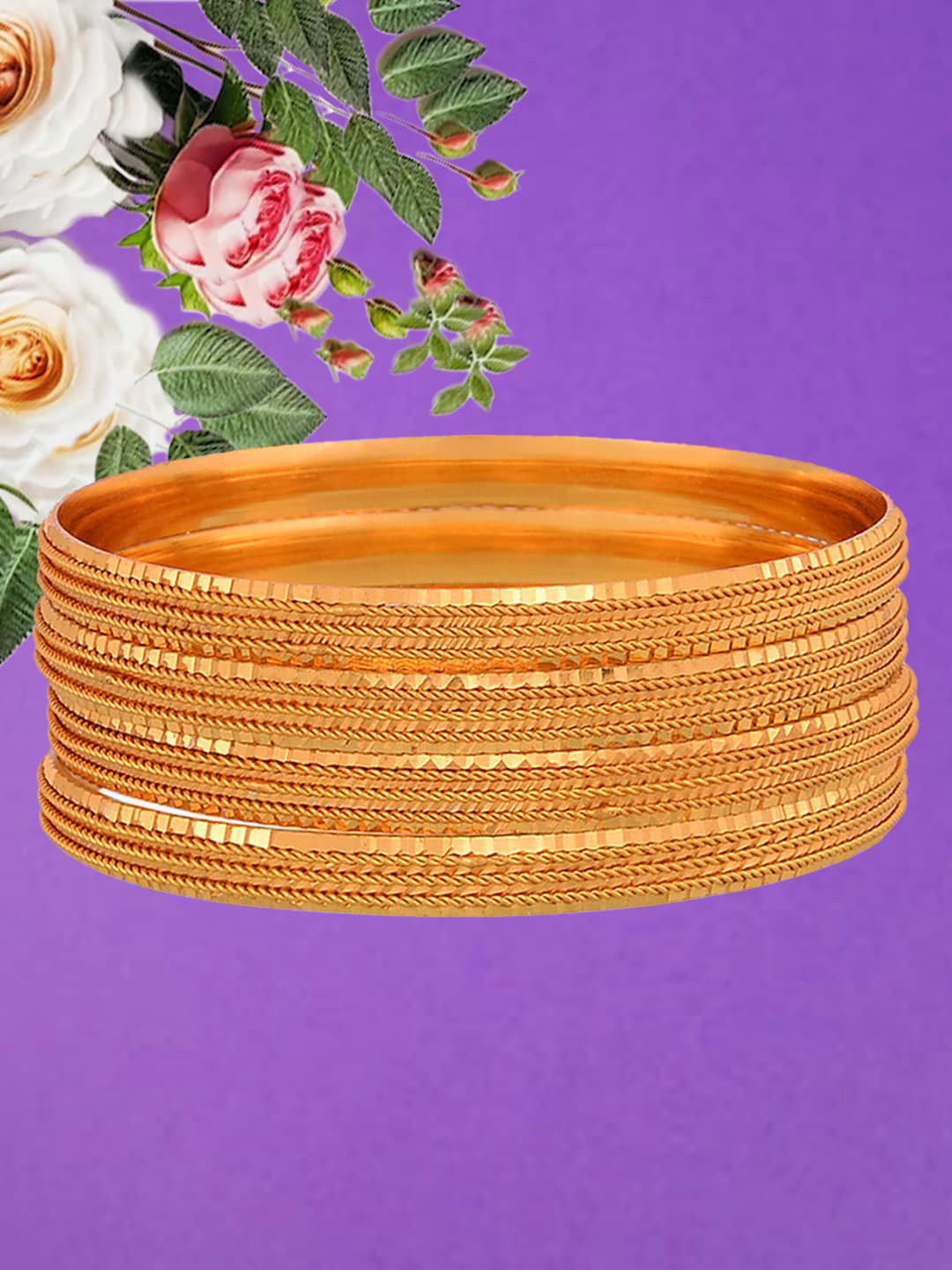 ZENEME Set Of 4Gold Plated Classic Textured Bangle