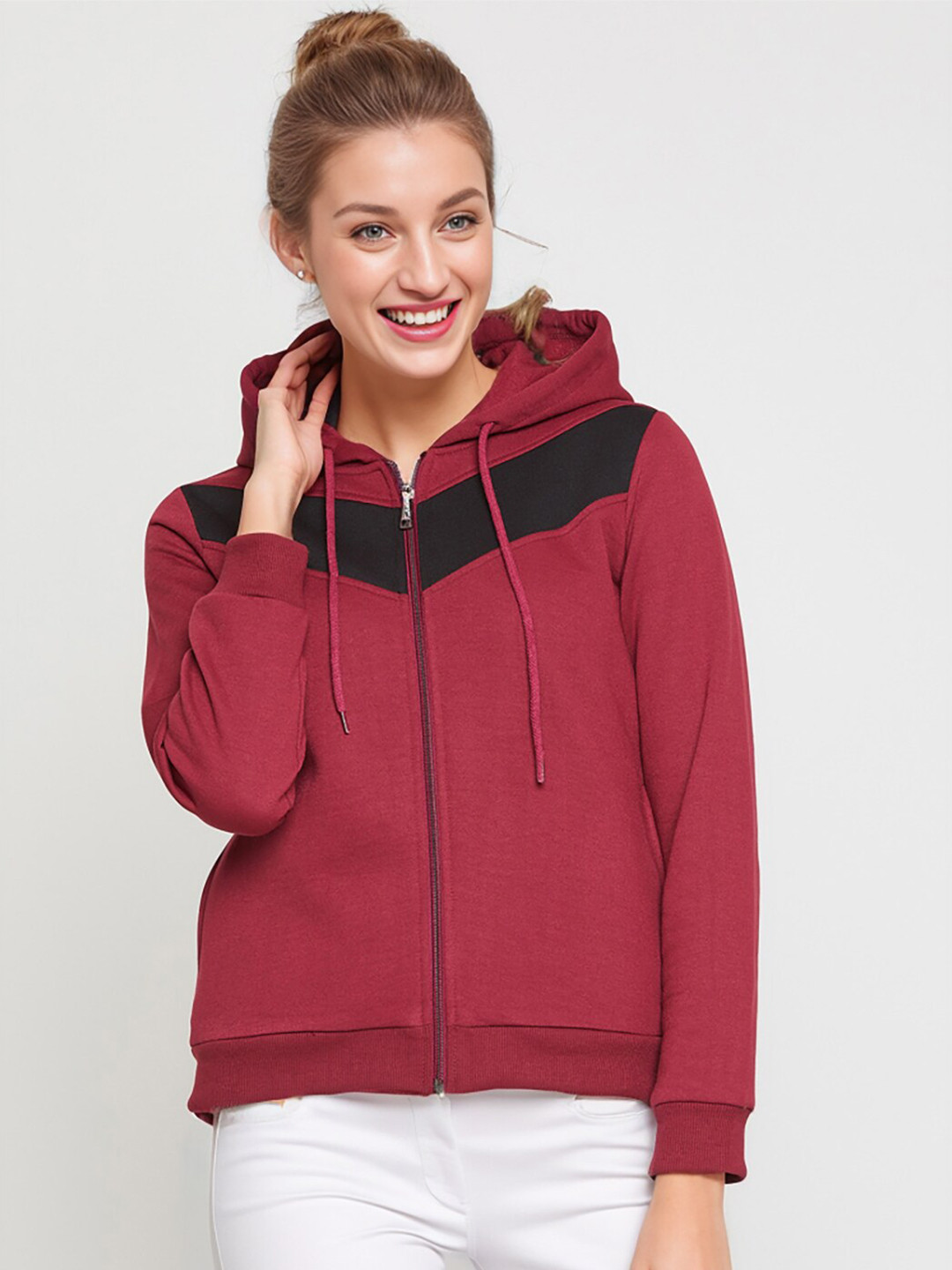 RARE Colourblocked Hooded Fleece Front-Open Sweatshirt