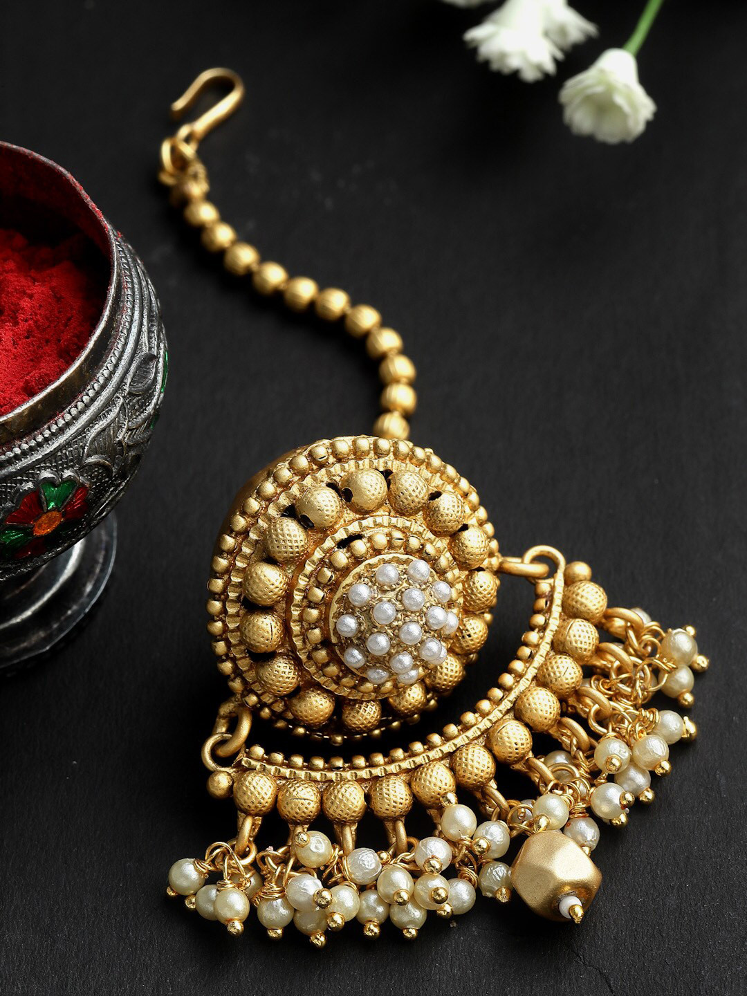 PANASH Gold-Plated Pearls Borla Maang Tikka