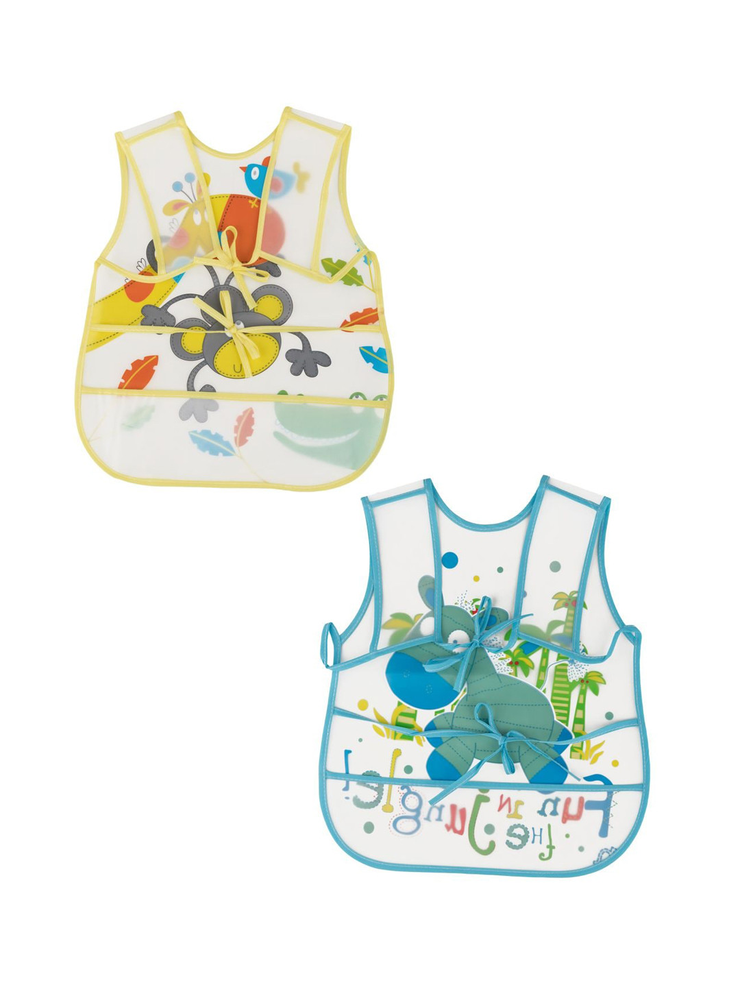Yellow Bee Infant Boys Pack Of 2 Printed Water Proof & Stain Free Bibs With Crumb Catcher