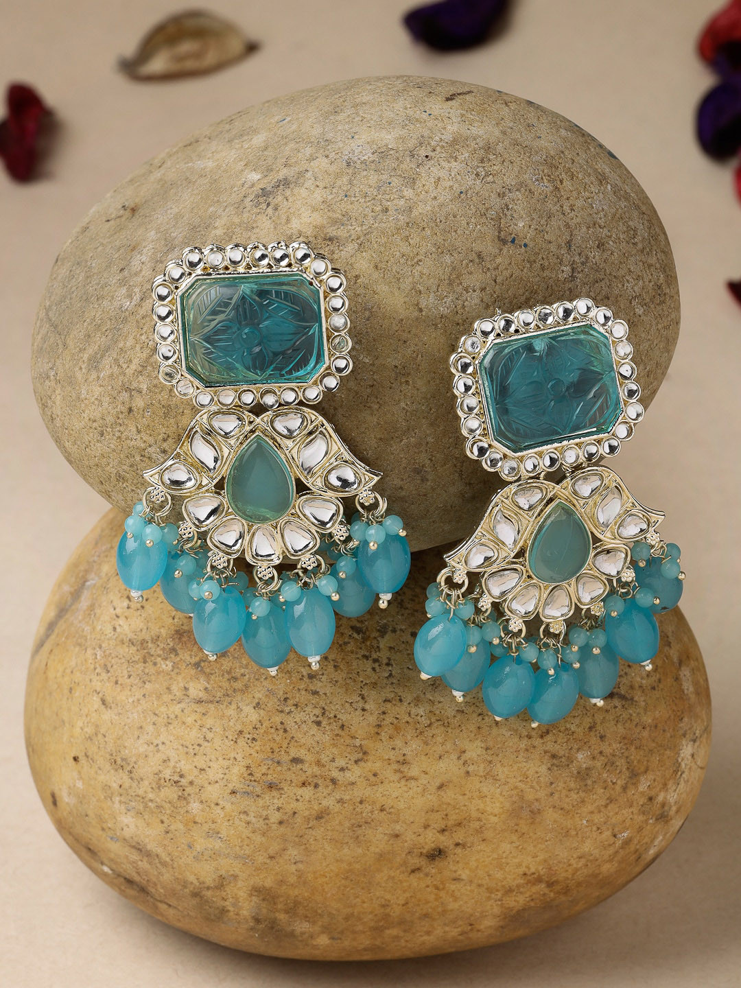 Sukkhi Gold Plated Kudan Studded Beaded Jhumkas