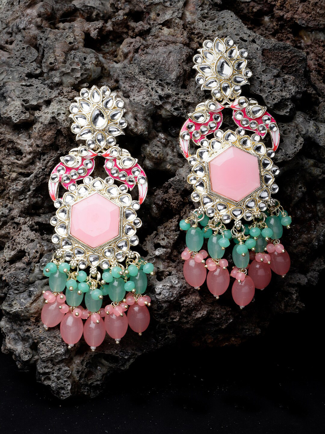 Sukkhi Gold Plated Kundan Studded Meenakari Drop Earrings