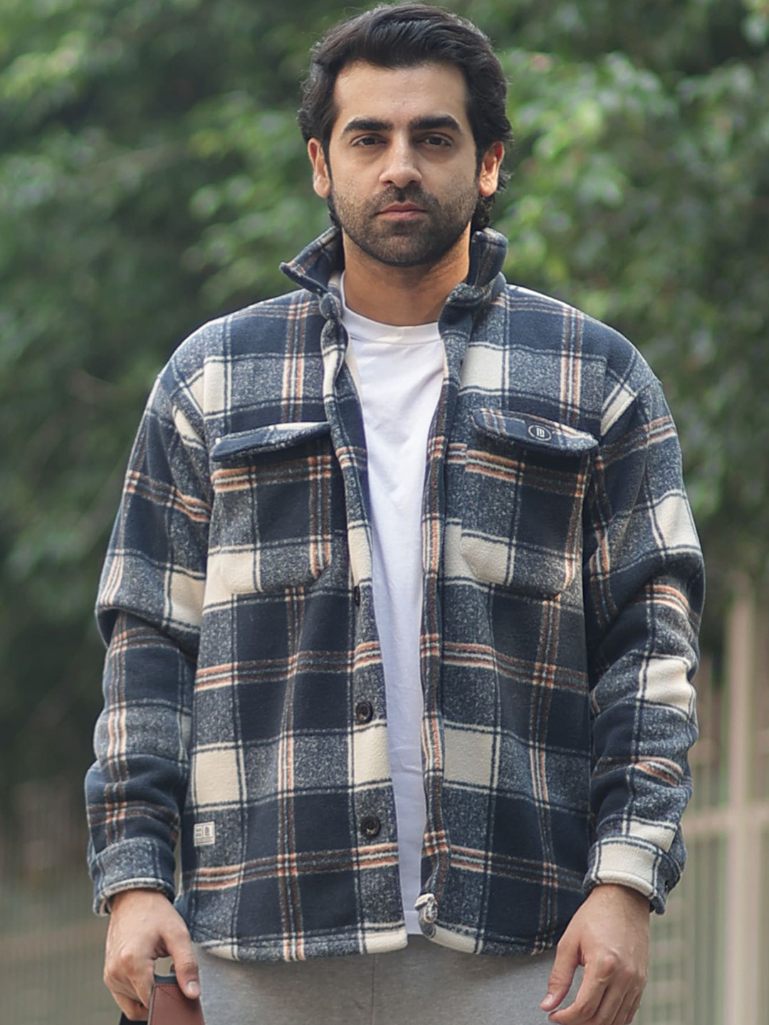 Maniac Checked Spread Collar Fleece Casual Shackets