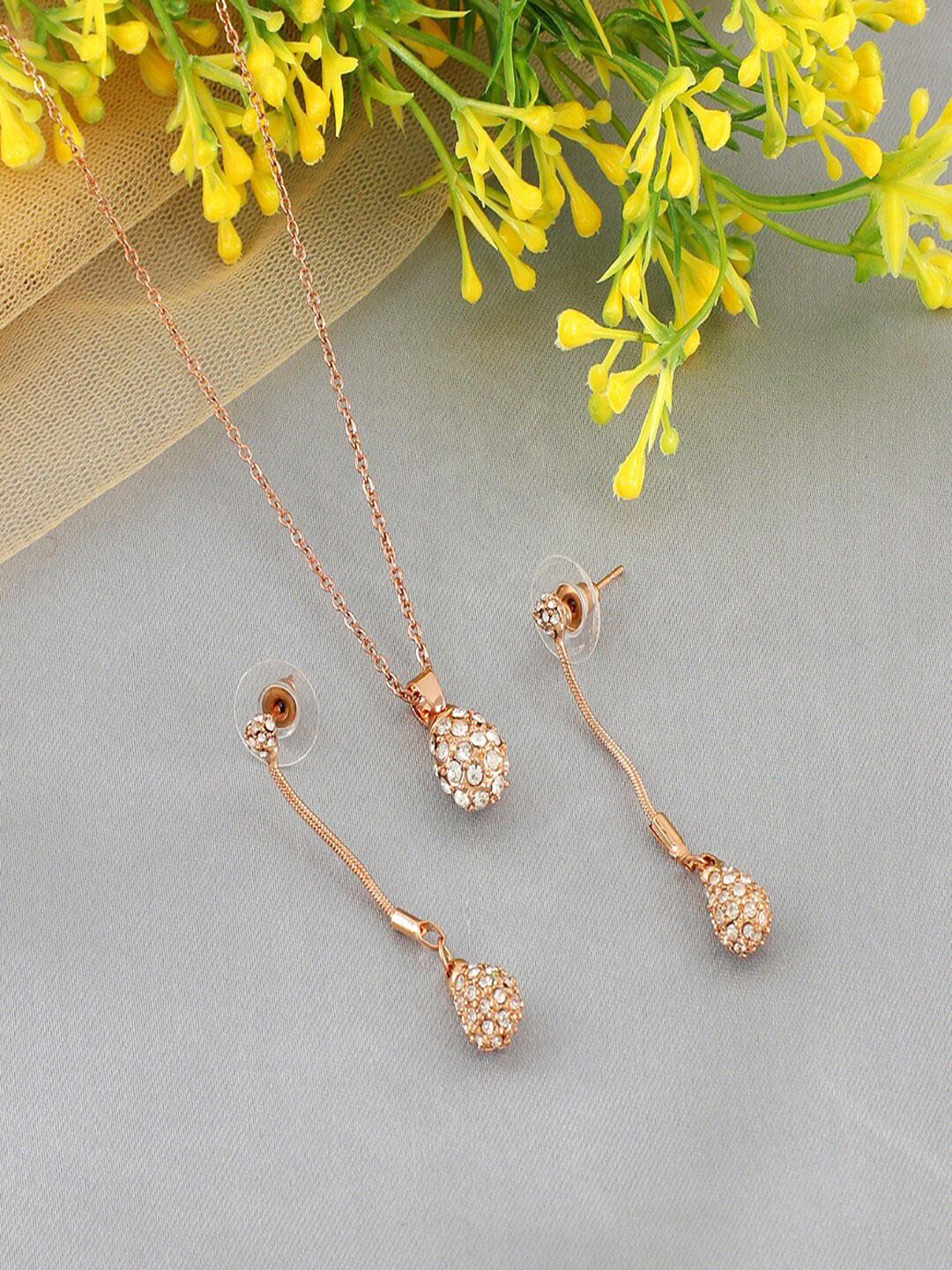 UNIVERSITY TRENDZ Gold Plated Cubic Zirconia Studded Jewellery Set