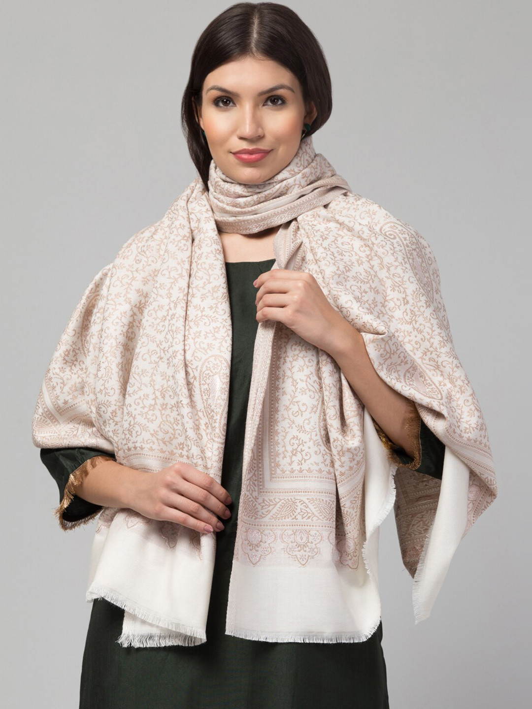 Tweedle Ethnic Motifs Woven Design Zari Acrylic Shawl