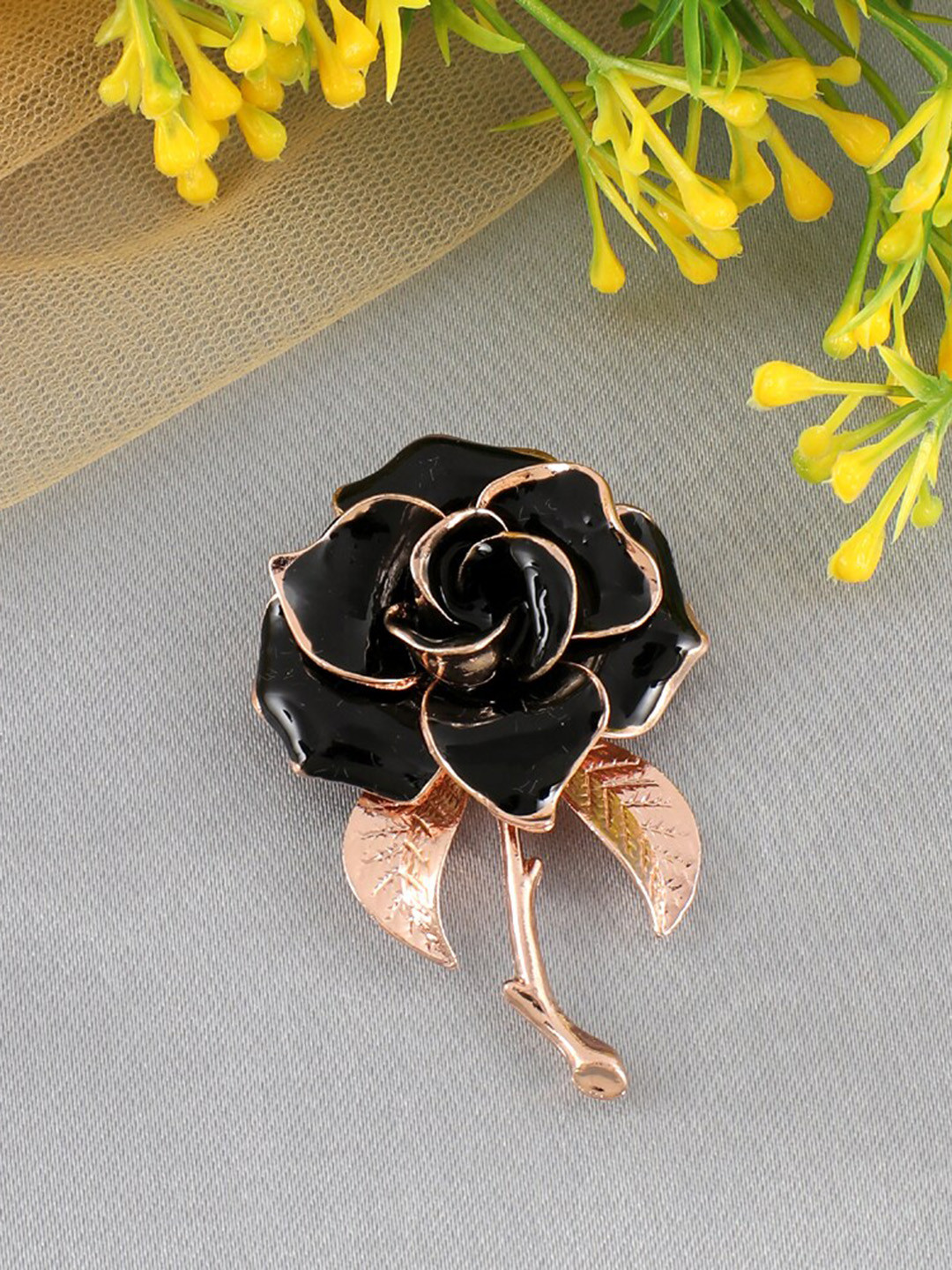 UNIVERSITY TRENDZ Gold-Plated Rose Flower Brooch