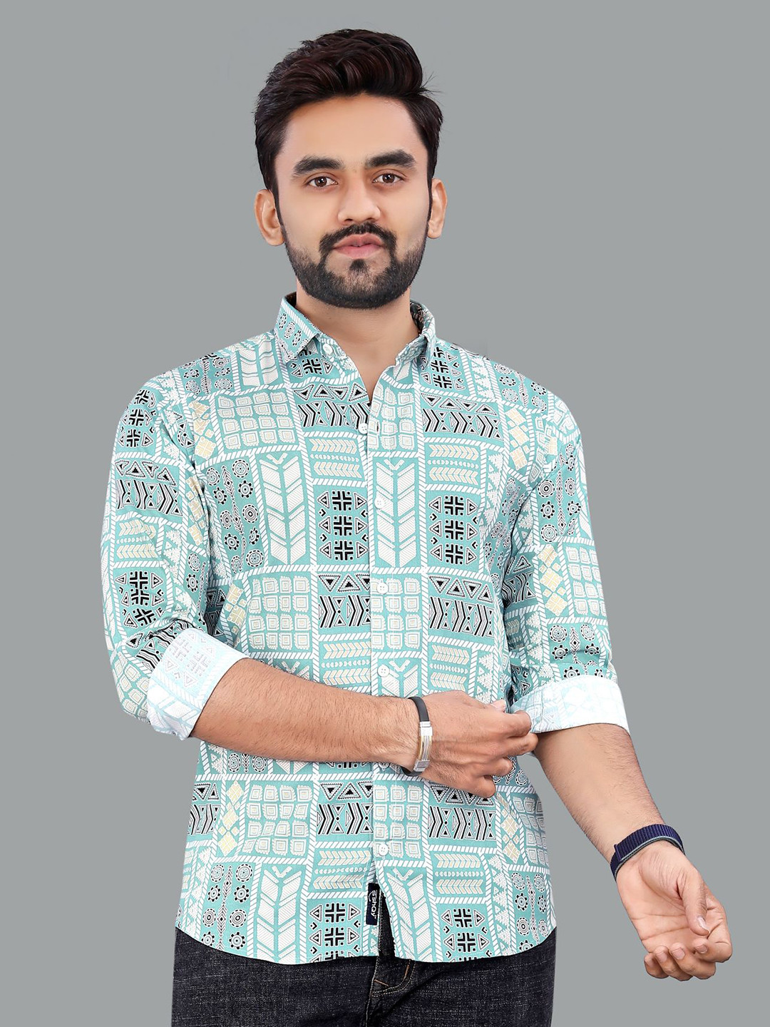 ADWYN PETER New Fit Gemetric Printed Cotton Casual Shirt