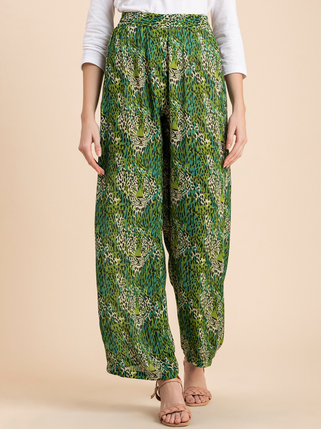 Moomaya Animal Or Skin Printed Wide Leg Palazzos