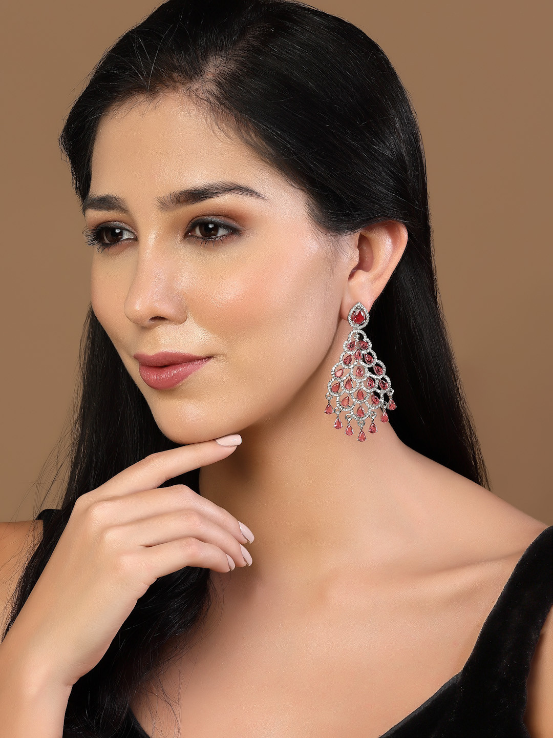 PANASH Silver-Plated Teardrop Shaped Drop Earrings