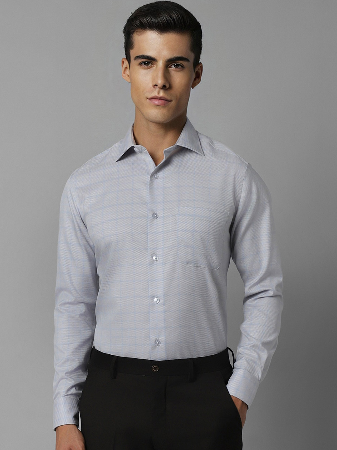 Louis Philippe Permapress Checked Pure Cotton Wrinkle Free Formal Shirt