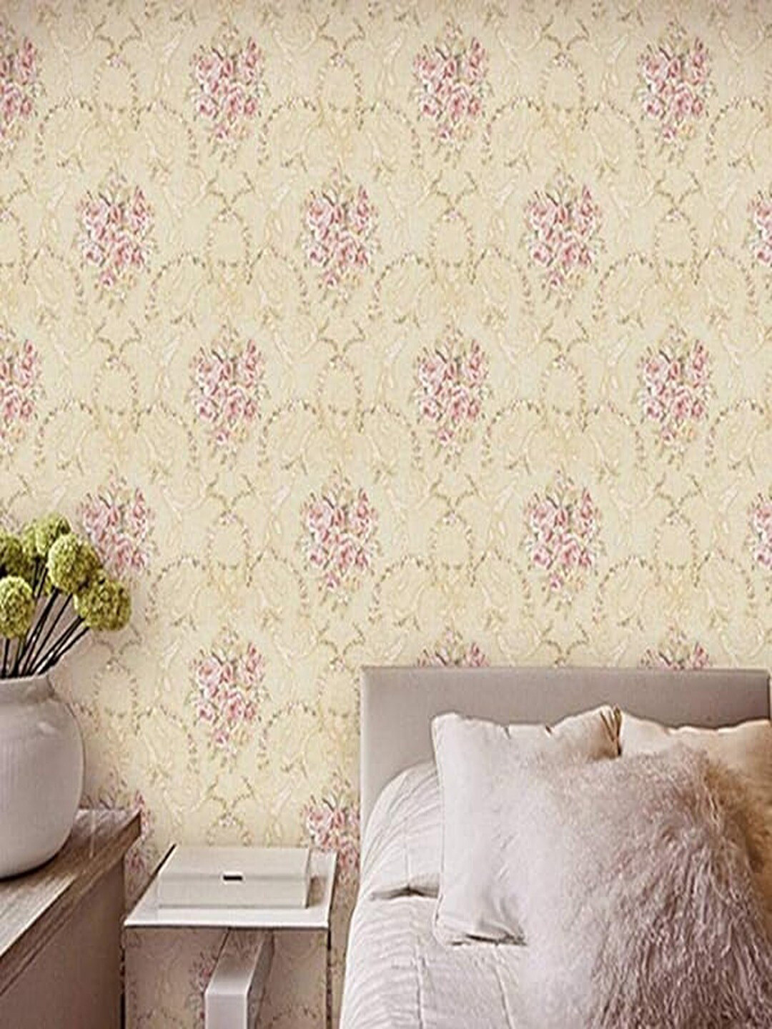 Univocean Pink & Beige Floral Self Adhesive Wall Sticker