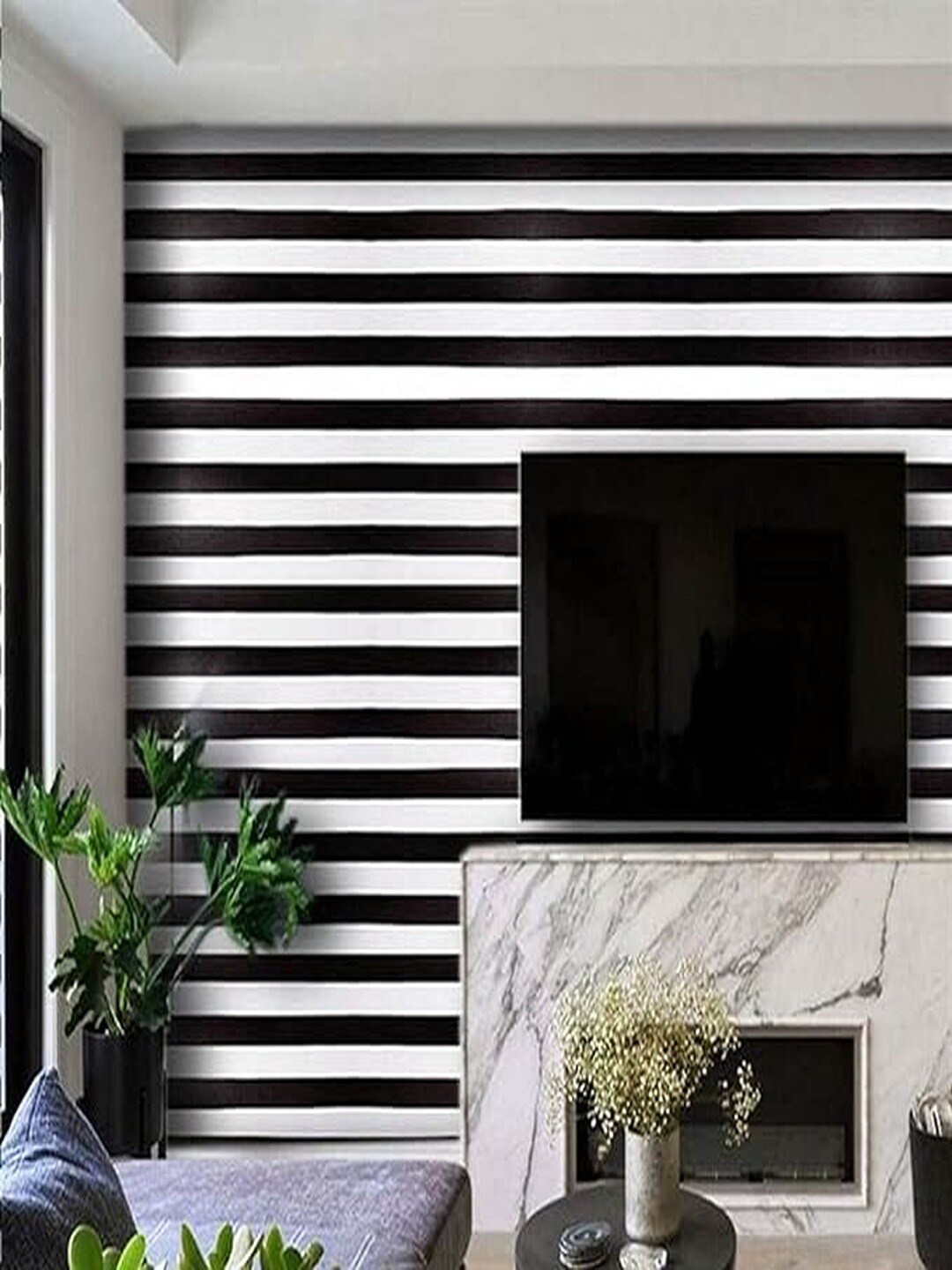 Univocean Black & White 3D Striped PVC Self Adhesive Wallpaper