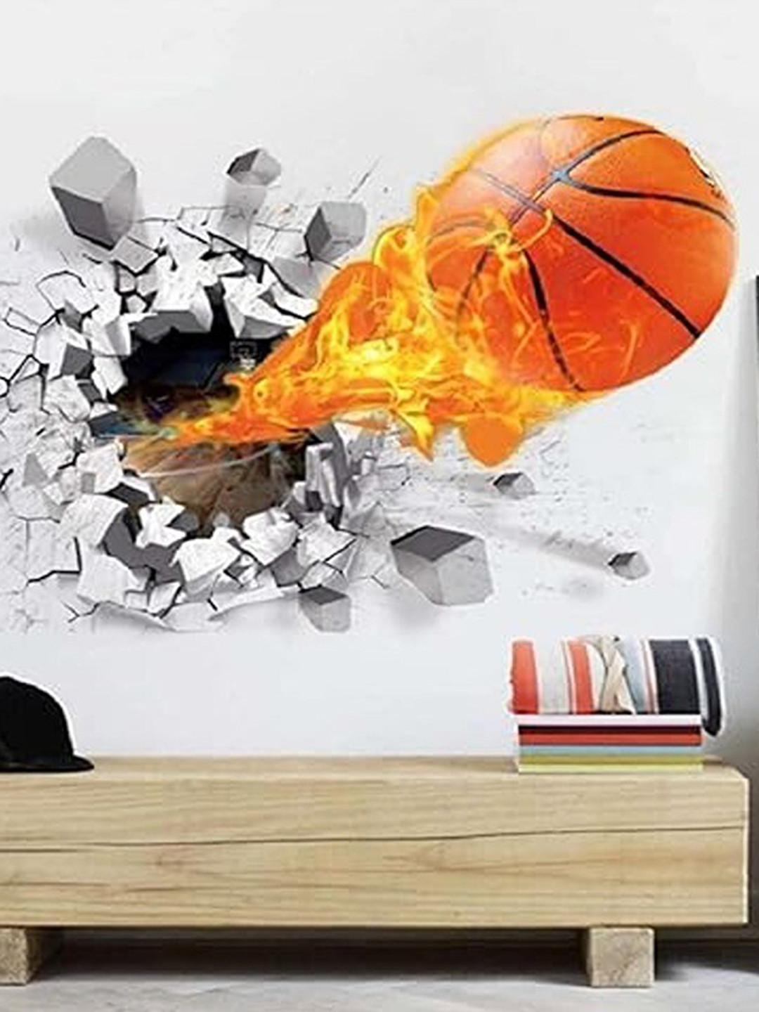 Univocean Yellow & Orange Fire Basketball 3D Wall Sticker