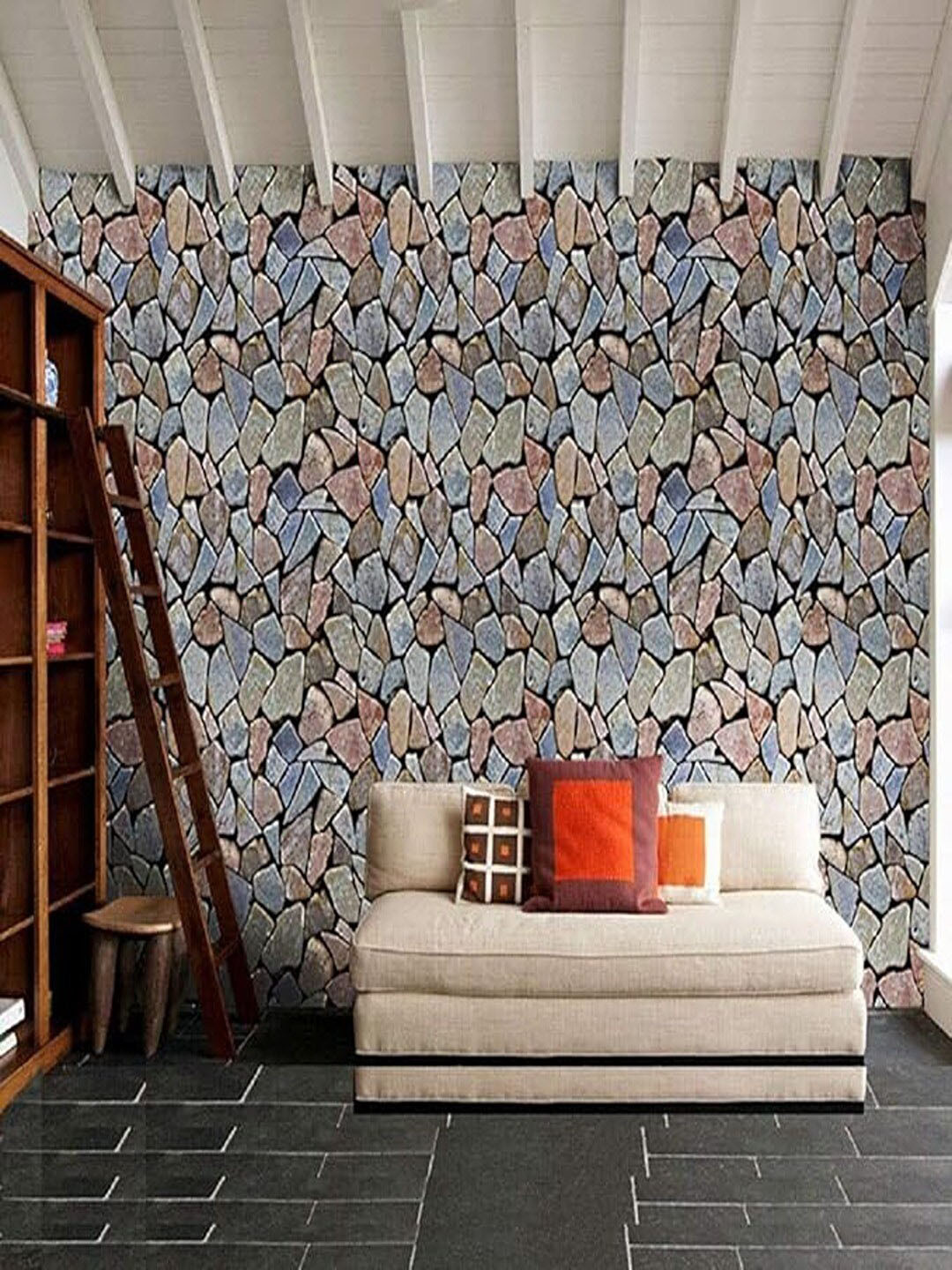 Univocean Grey & Blue Pebbles Stone Printed Waterproof Self Adhesive Wall Sticker