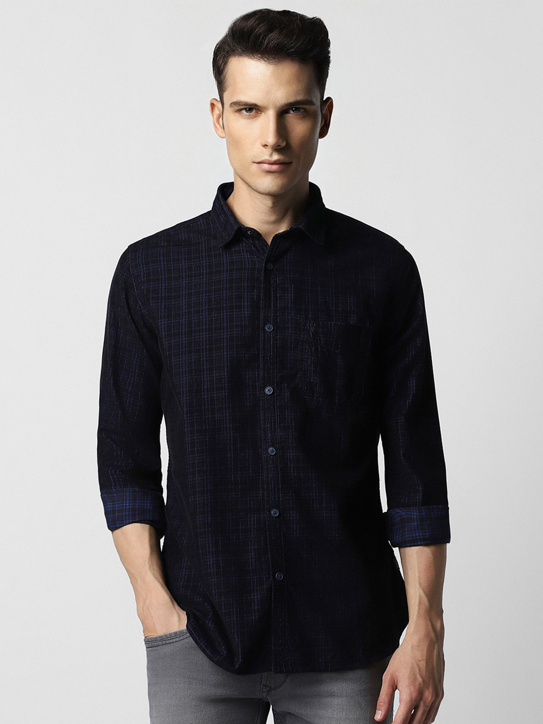 VAN HEUSEN DENIM LABS Slim Fit Tartan Checks Pure Cotton Casual Shirt