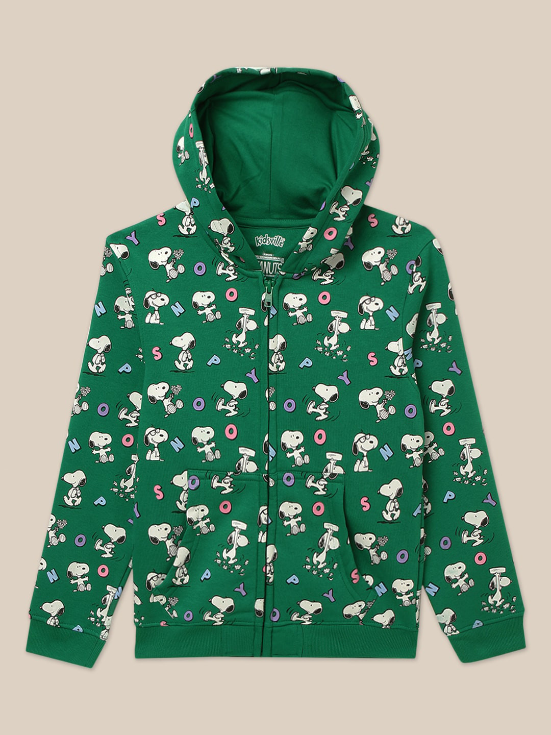 Kids Ville Girls Peanuts Printed Hooded Front-Open Sweatshirts