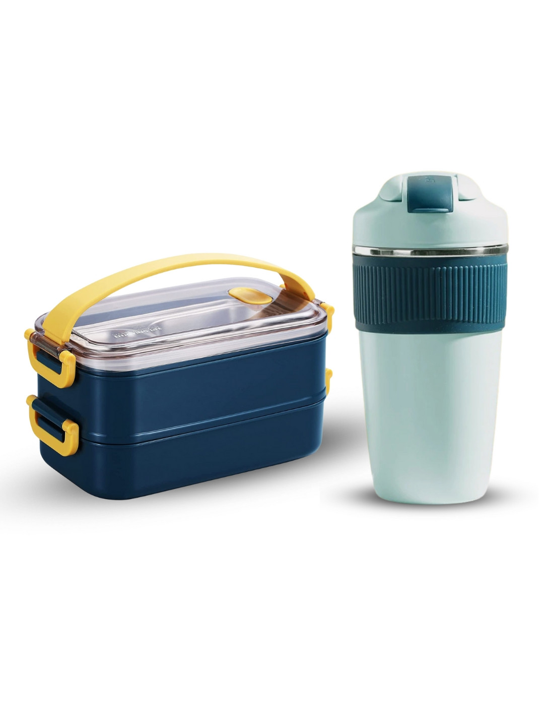 YELONA Bento Navy Blue 2 Pieces Stainless Steel Lunch Box With Tumbler