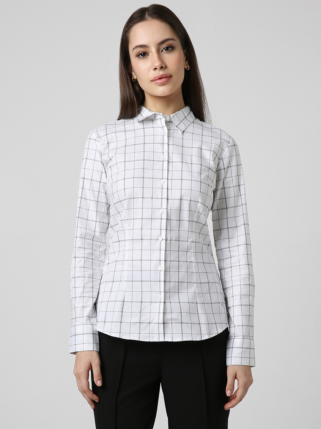 Van Heusen Woman Women White Opaque Checked Formal Shirt