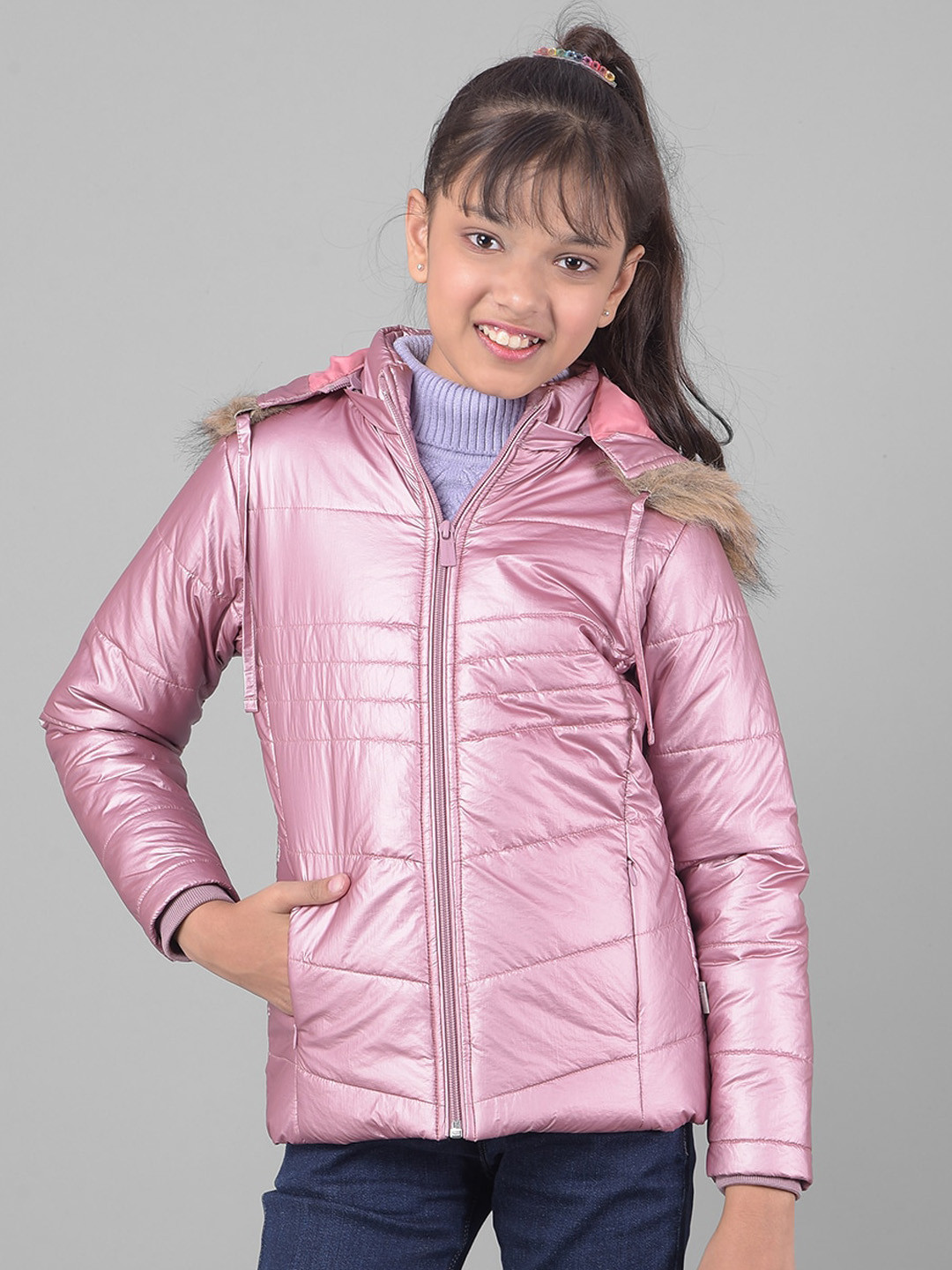 Crimsoune Club Girls Hooded Faux Fur Trim Puffer Jacket