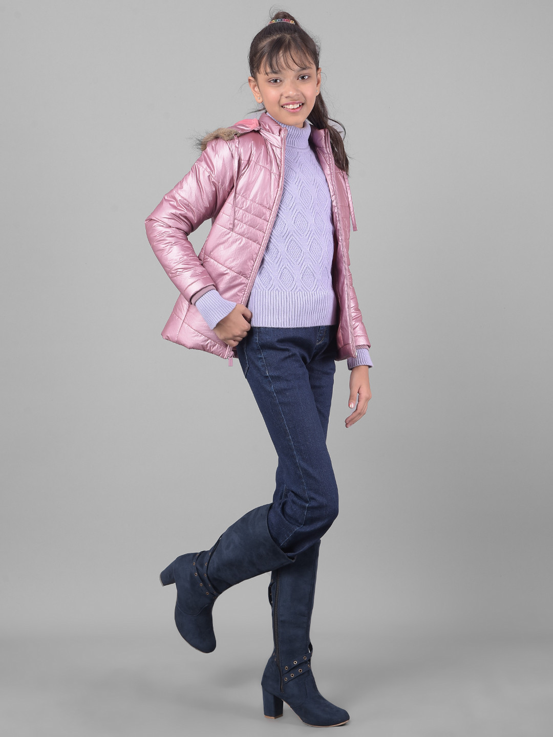 Crimsoune Club Girls Hooded Faux Fur Trim Puffer Jacket