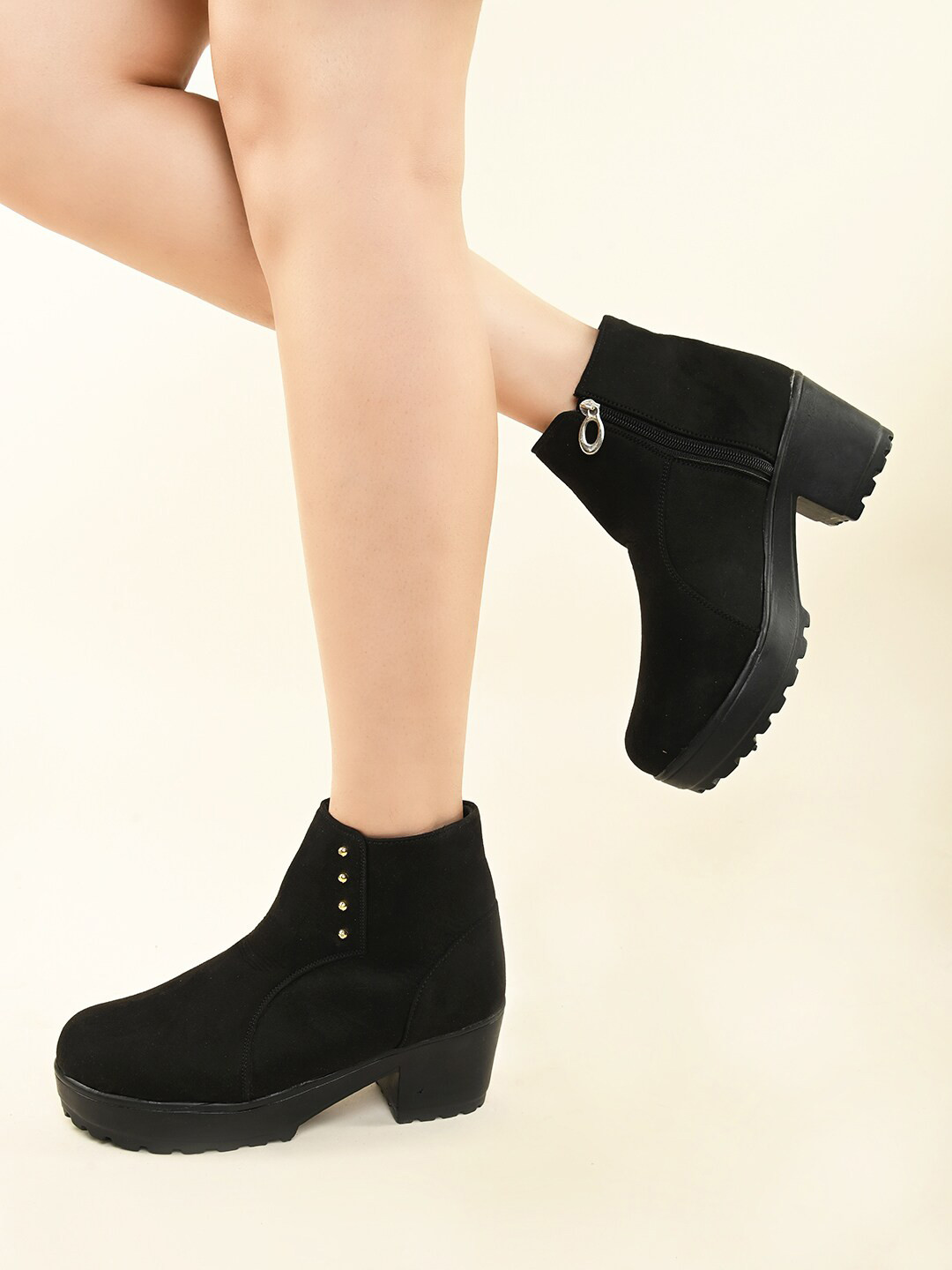 XE Looks Women Studded Platform Heeled Mid-Top Regular Boots