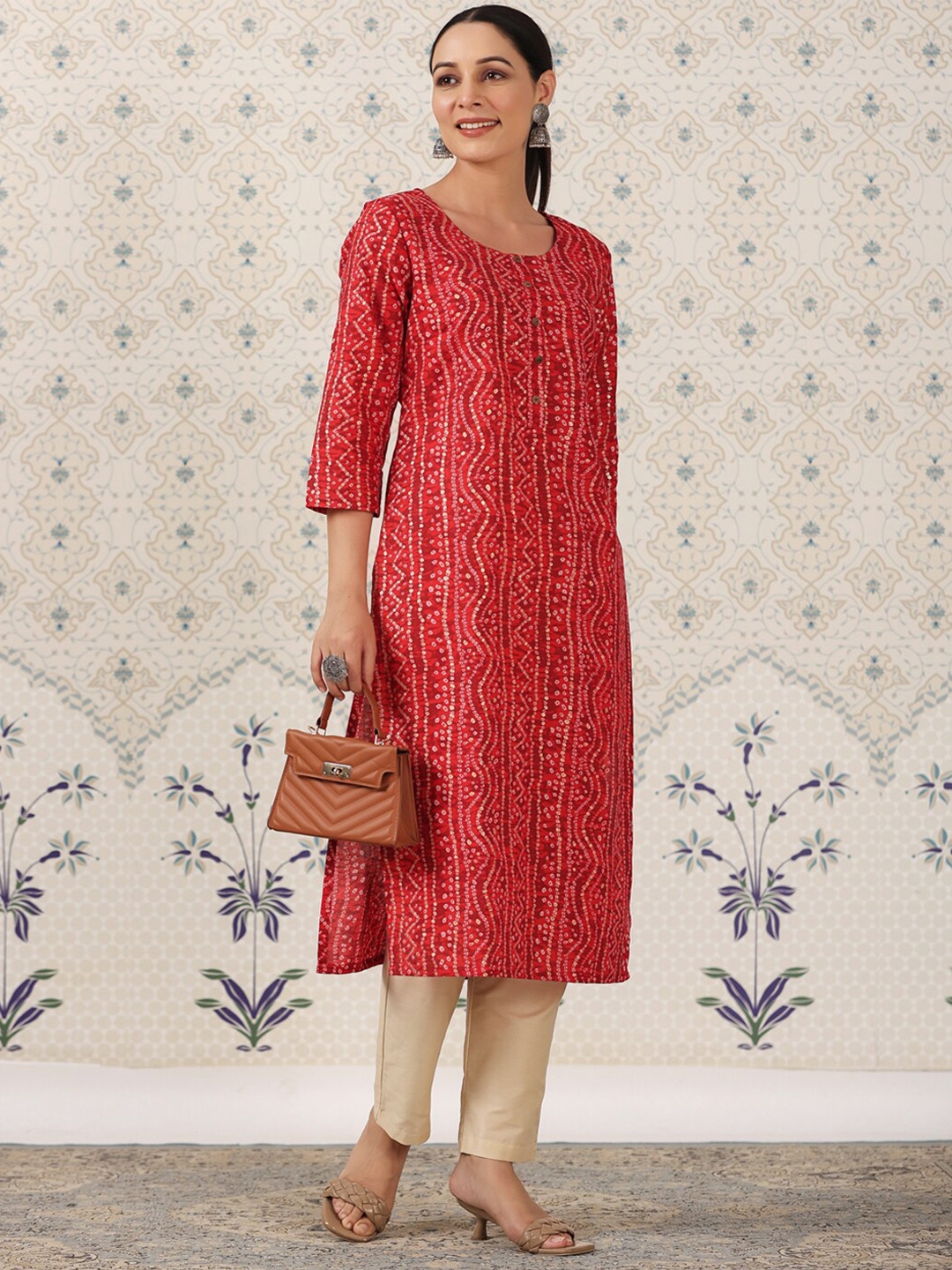 Buy Ode By House Of Pataudi Red Bandhani Printed Pure Cotton