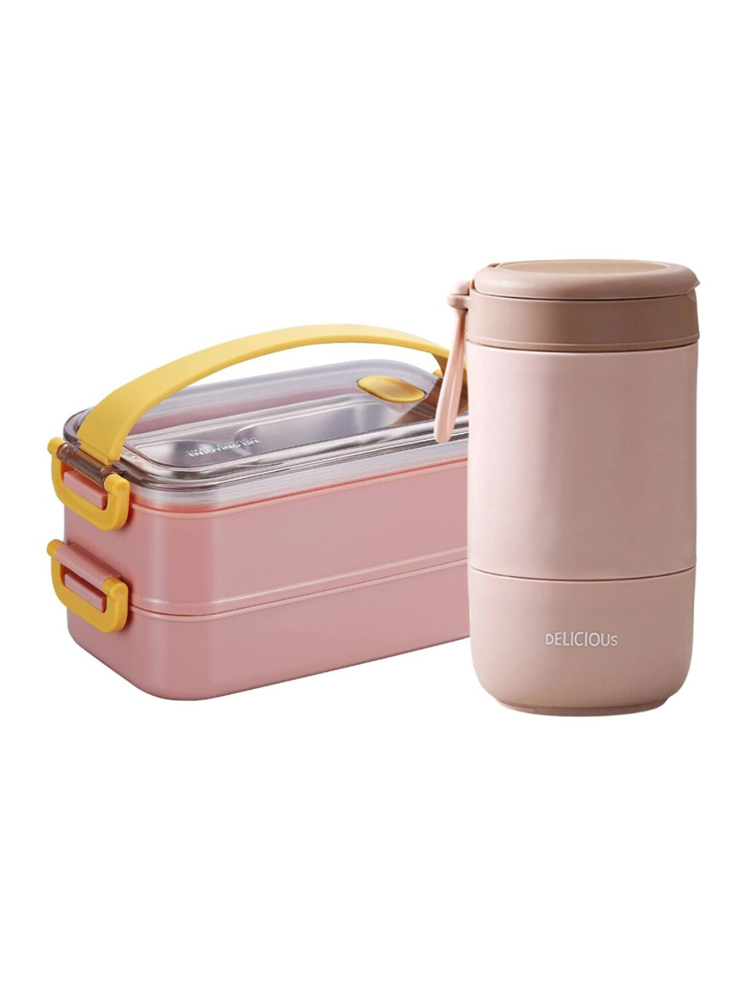 YELONA Pink 2 Pieces Dishwasher Safe Bento Lunch Box & Lunch Pot