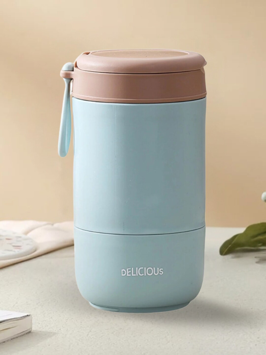 YELONA Blue Solid Plastic Dishwasher and Microwave Safe 1PCs Lunch Box With Spoon and Fork