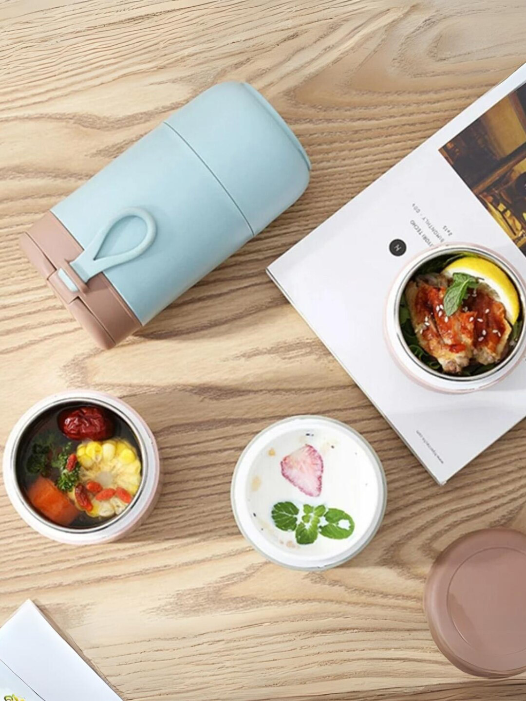 YELONA Blue 2 Pieces Bento Box With Lunch Pot 730 ml