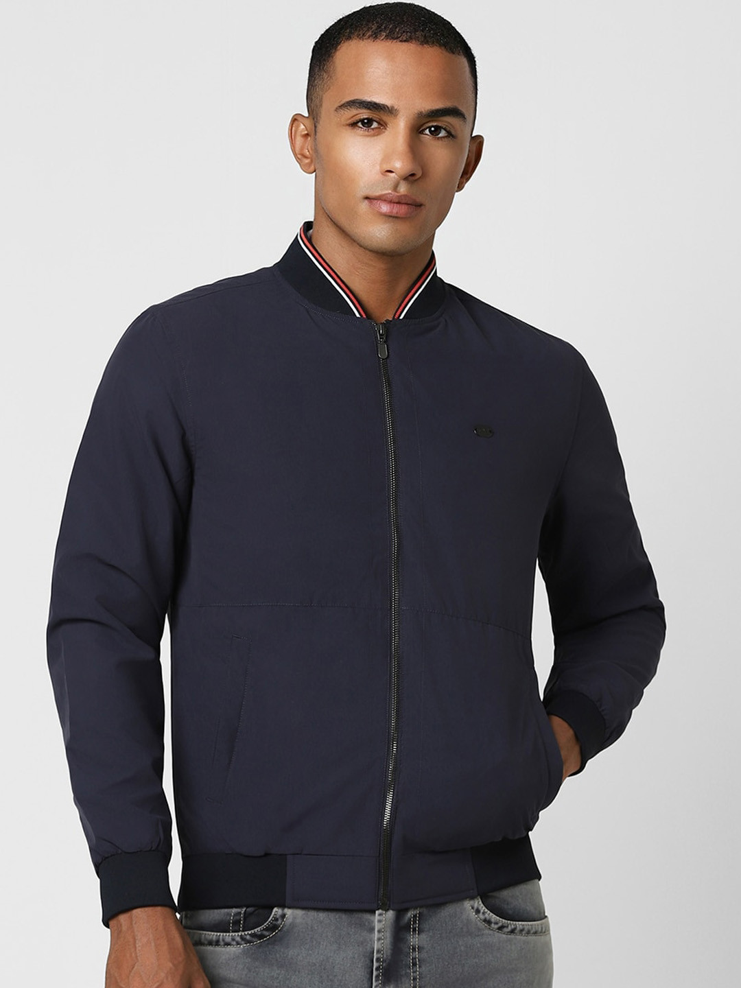 Peter England Casuals Men Navy Blue Bomber Jacket