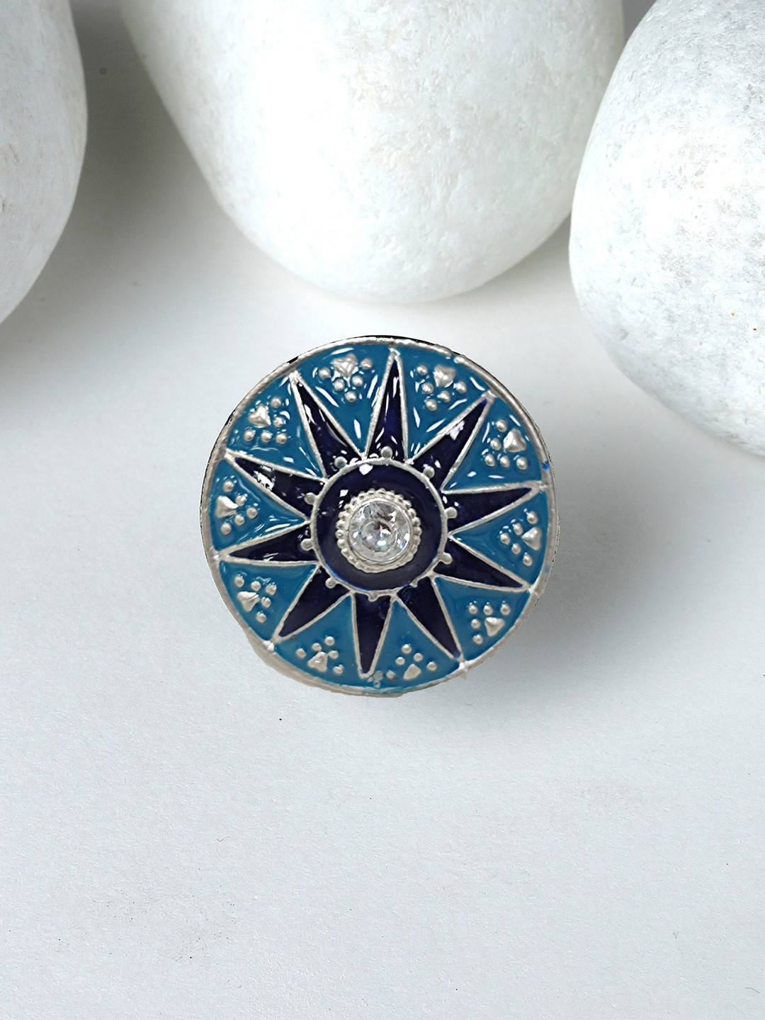 KARATCART Oxidised Silver-plated Star Designed Meenakari Finger Ring