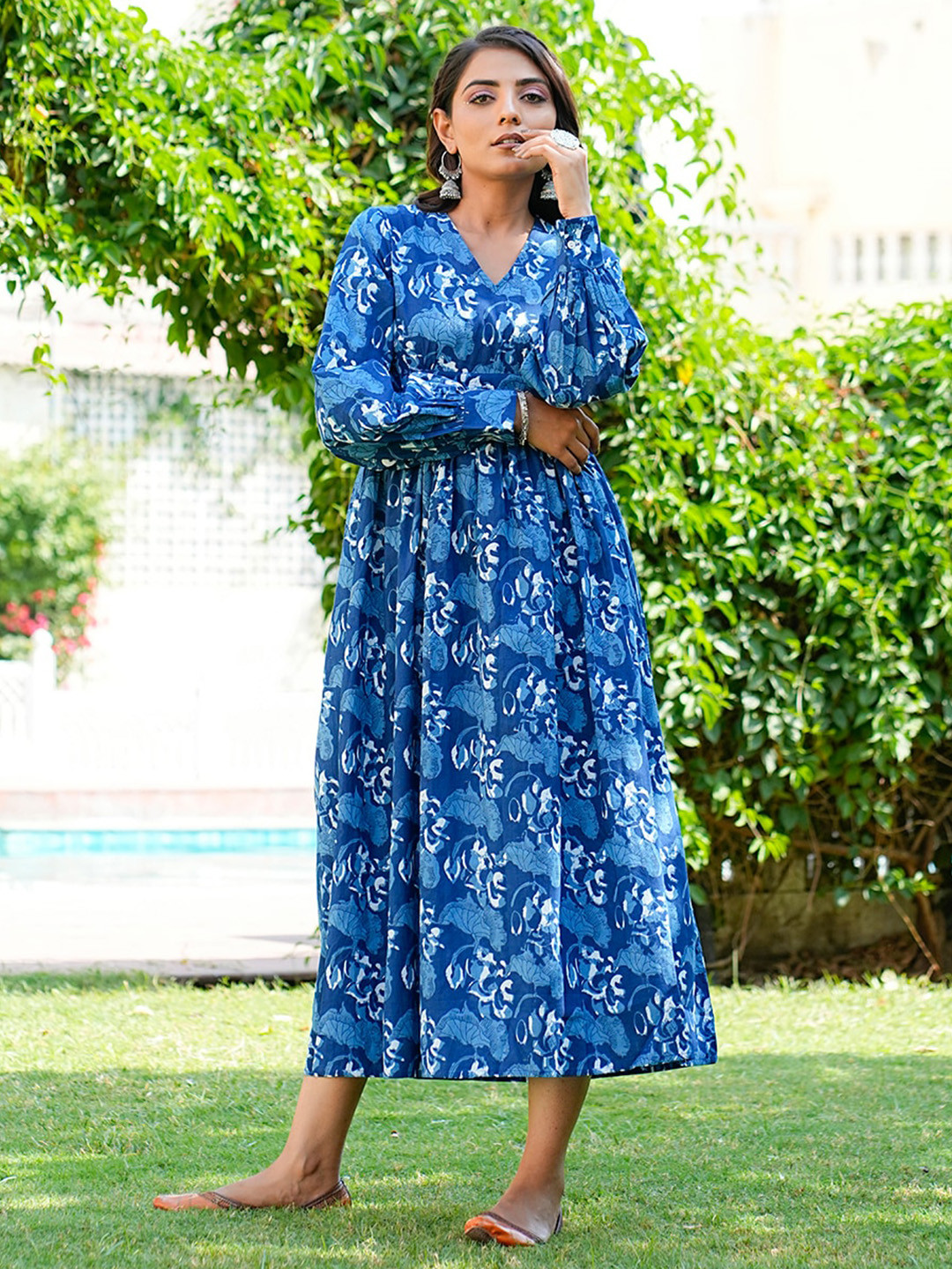 GULAB CHAND TRENDS Blue Floral Print Formal Blouson Dress