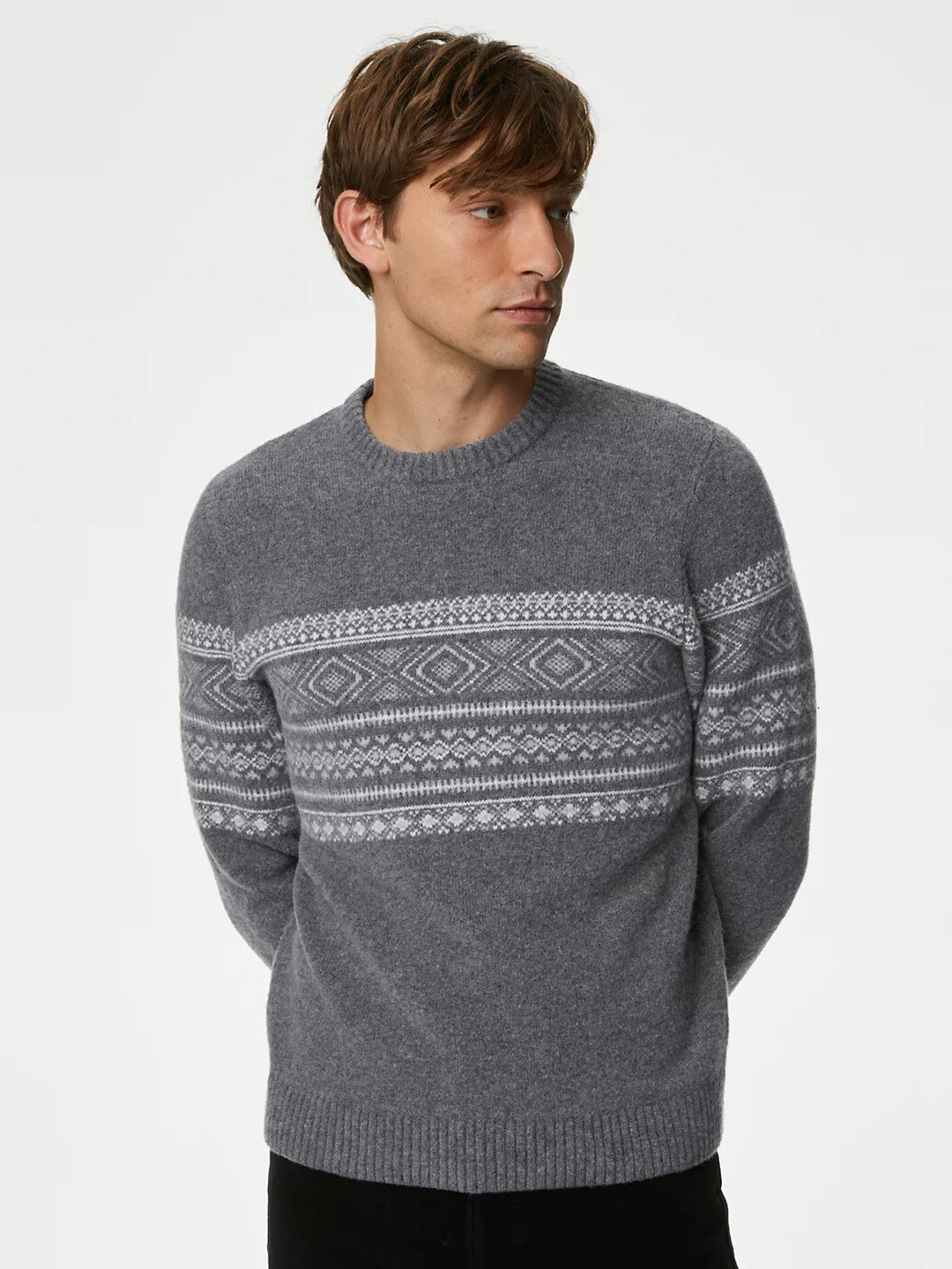 Marks & Spencer Fair Isle Printed Round Neck Pullover Sweater