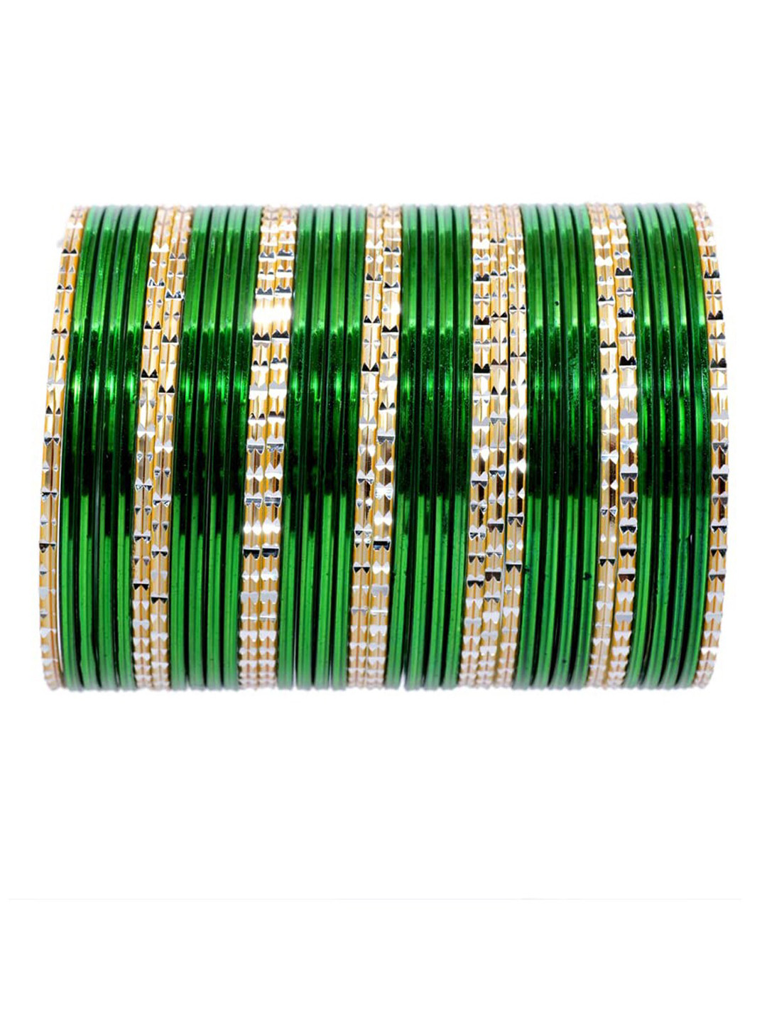 NMII Set Of 36 Polished Cutting Glass & Metal Bangles