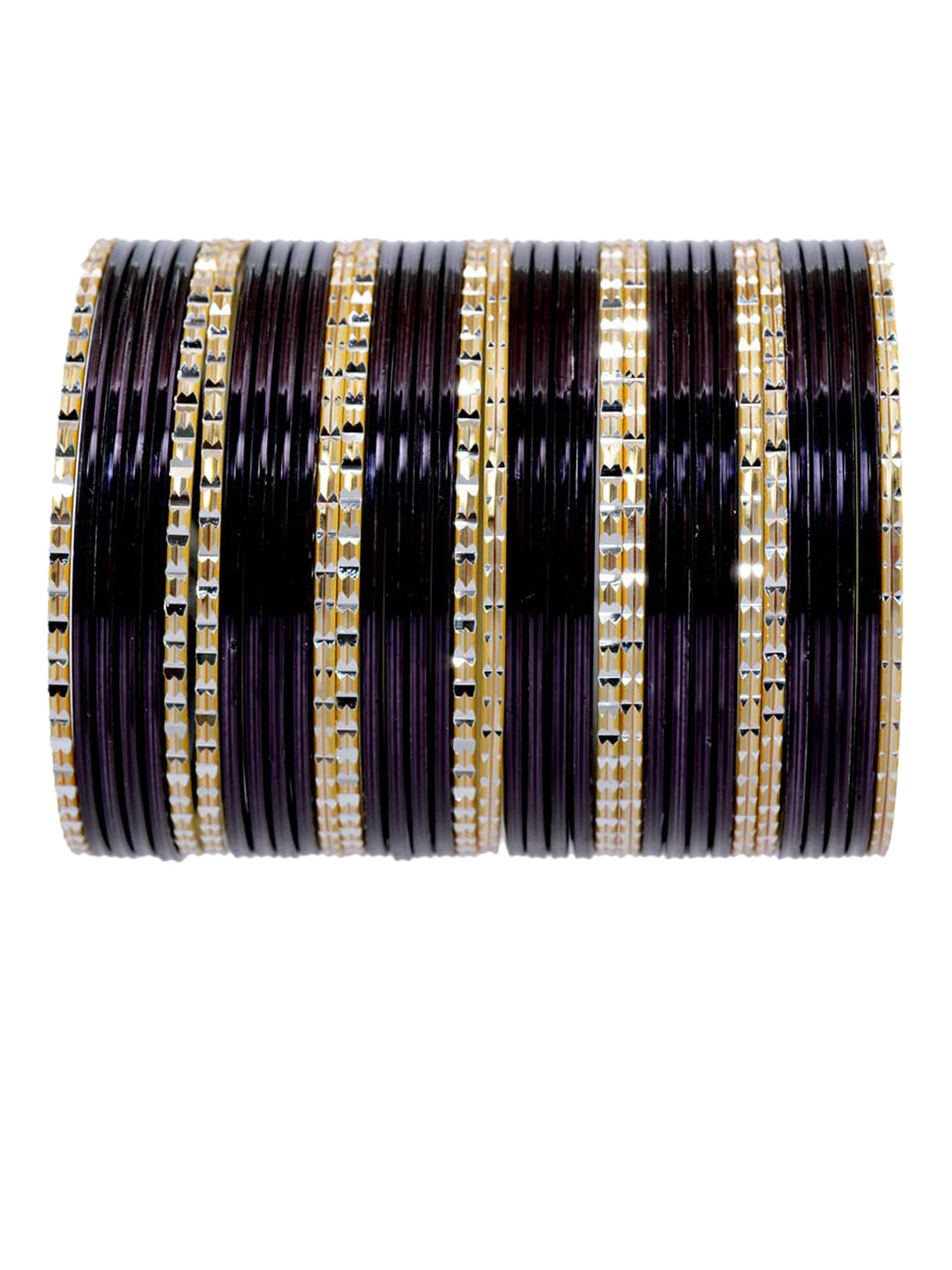 NMII Set Of 36 Polished Cutting Glass & Metal Bangles