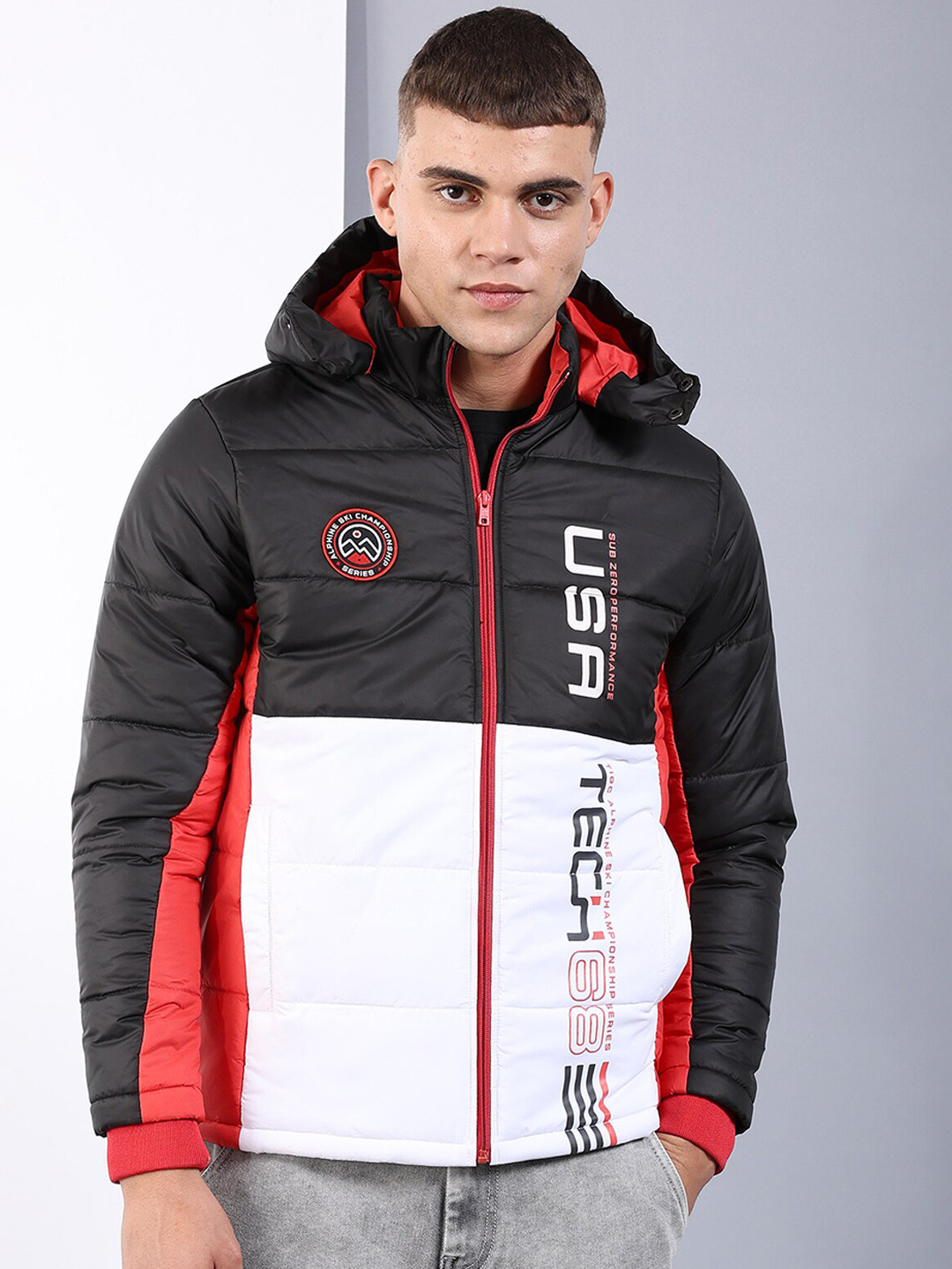 The Indian Garage Co Men Black Outdoor with Patchwork Jacket