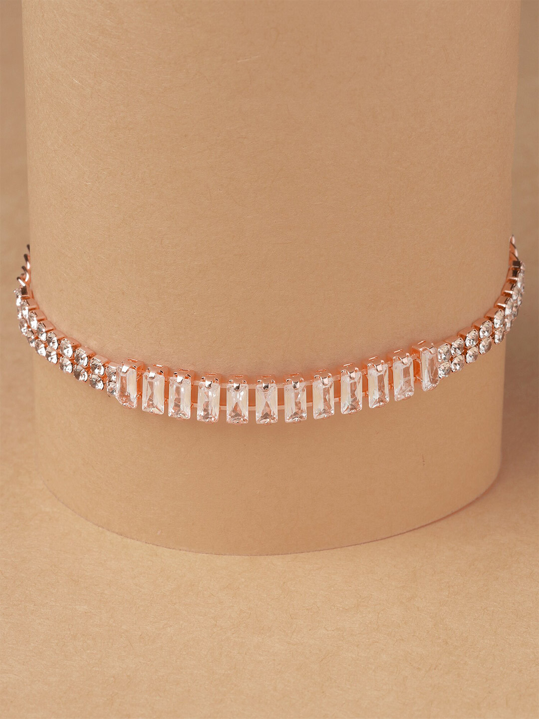 Bohey by KARATCART Rose Gold Plated Cubic Zirconia Stone Studded Adjustable Link Bracelet