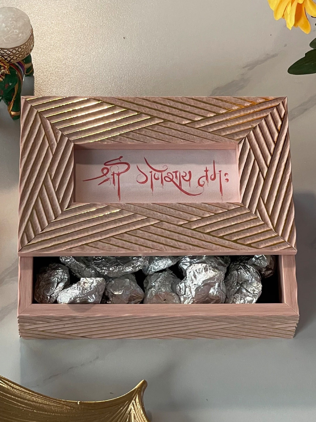 Art Street Pink & Gold Toned Diwali Festive Decorative Gifts Box