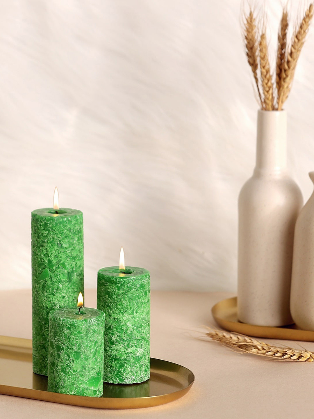 Parkash Candles Marble Finish 3Pcs 1 Wick Lemon Grass Solid Tapered Regular Pillar Candles
