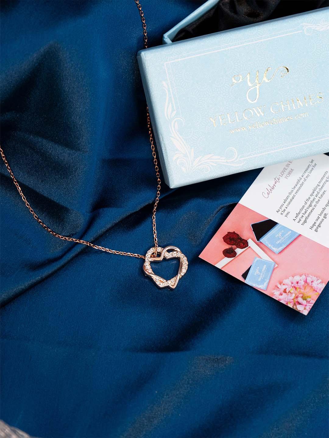 Yellow Chimes Hearts-in-Love Austrian Crystal Pendant With Chain