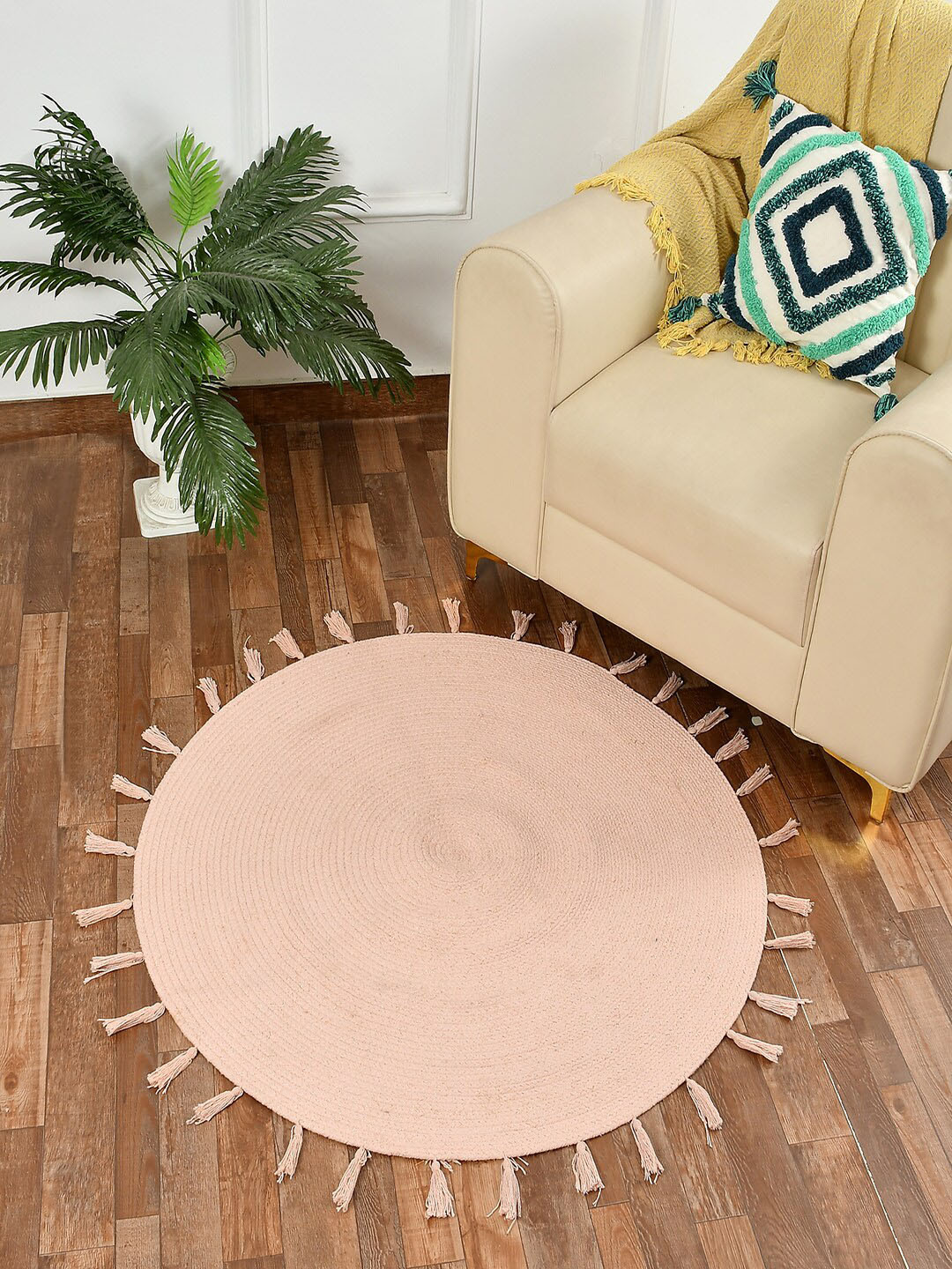 COMFIDELITAS Pink Printed Cotton Round Carpet