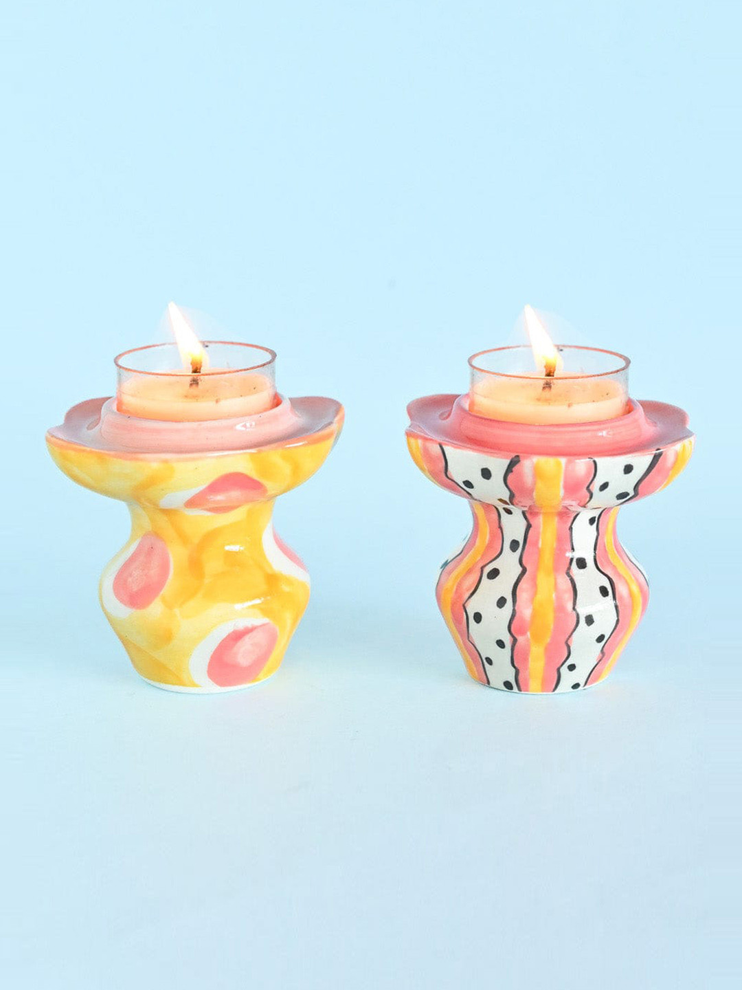 The Wishing Chair Ruby Sunset Pink & Yellow 2-Pieces Printed Tealight Holders