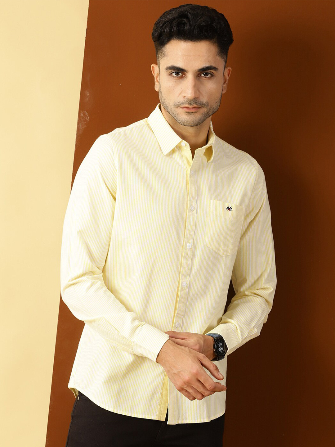 Thomas Scott Men Yellow Smart Slim Fit Opaque Casual Shirt