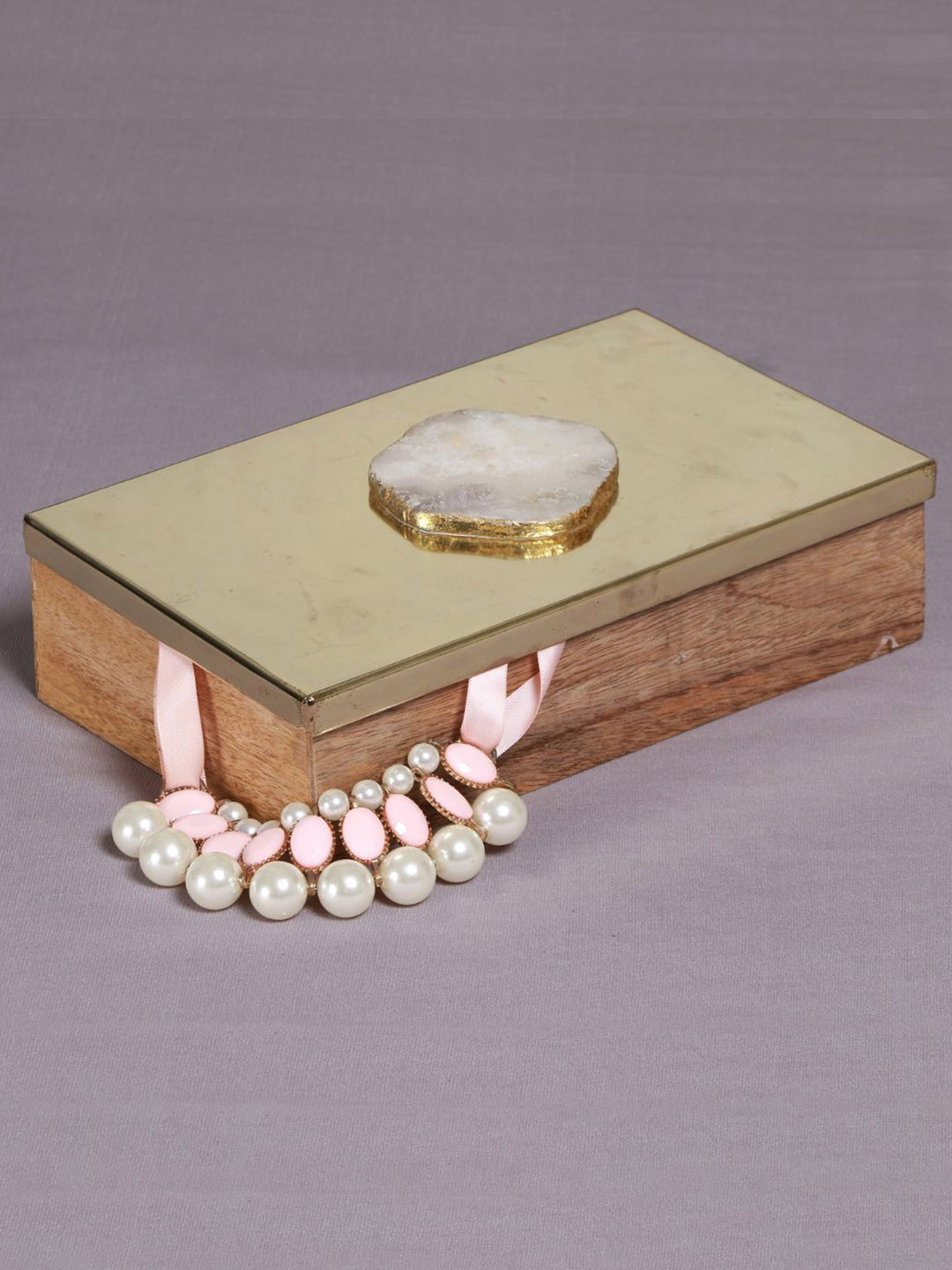 Manor House Gold Toned Wooden Decorative Box With Agate Top