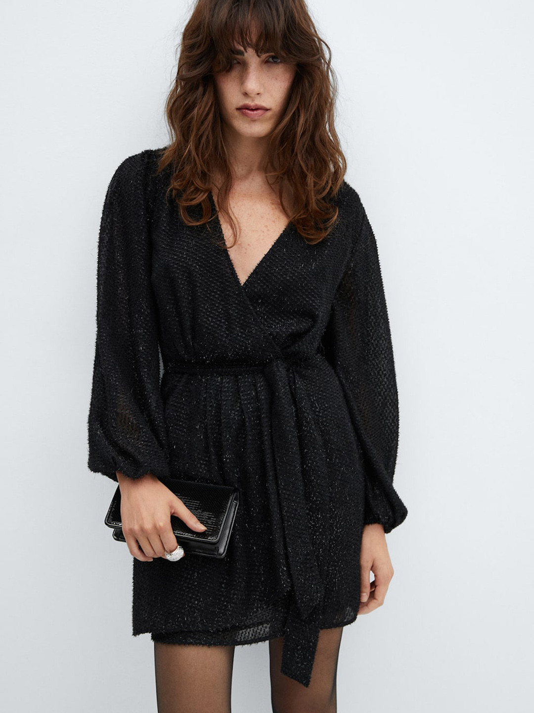 MANGO Lurex Wrap Dress